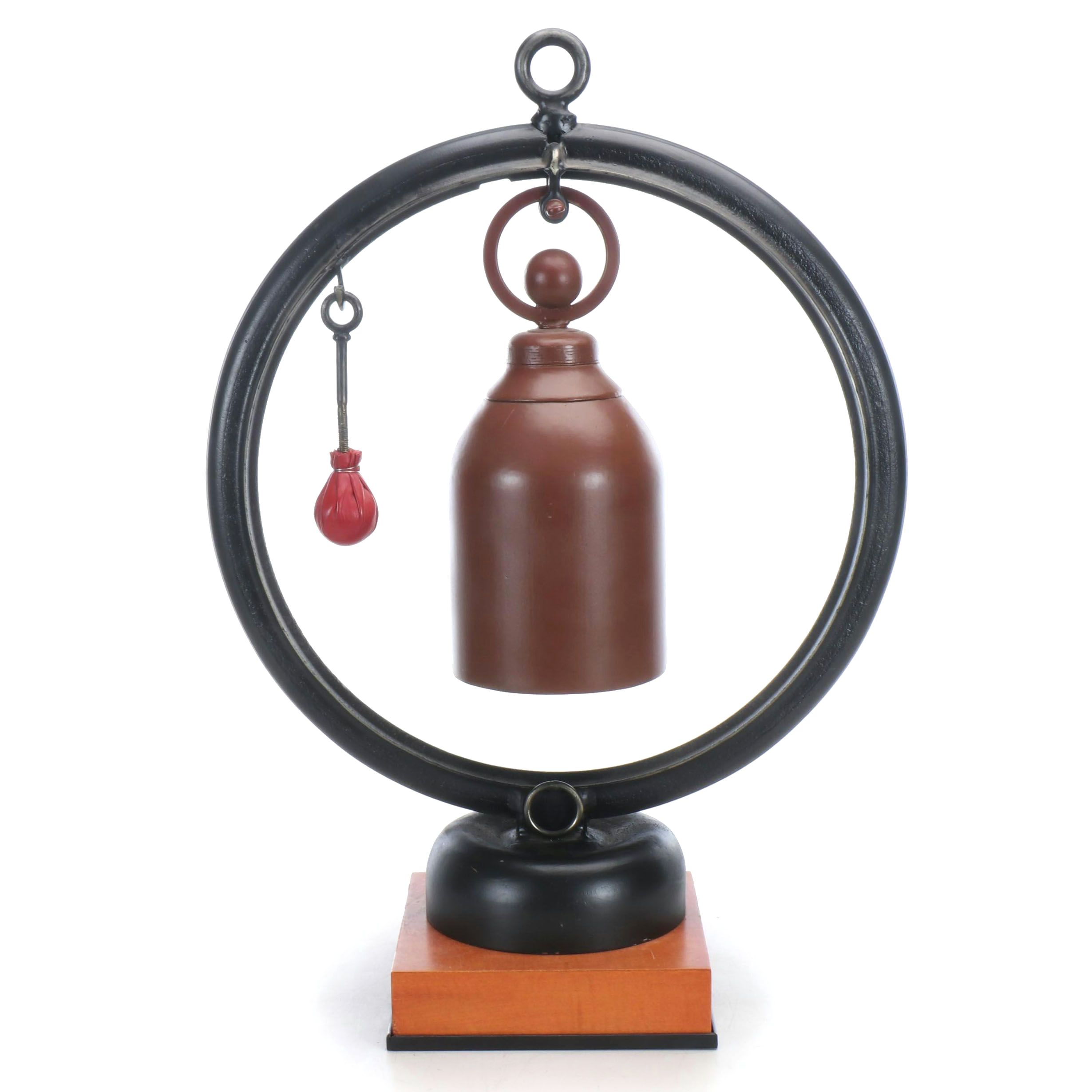 Asian Cast Iron Meditation Gong Bell on Wrought Iron Stand