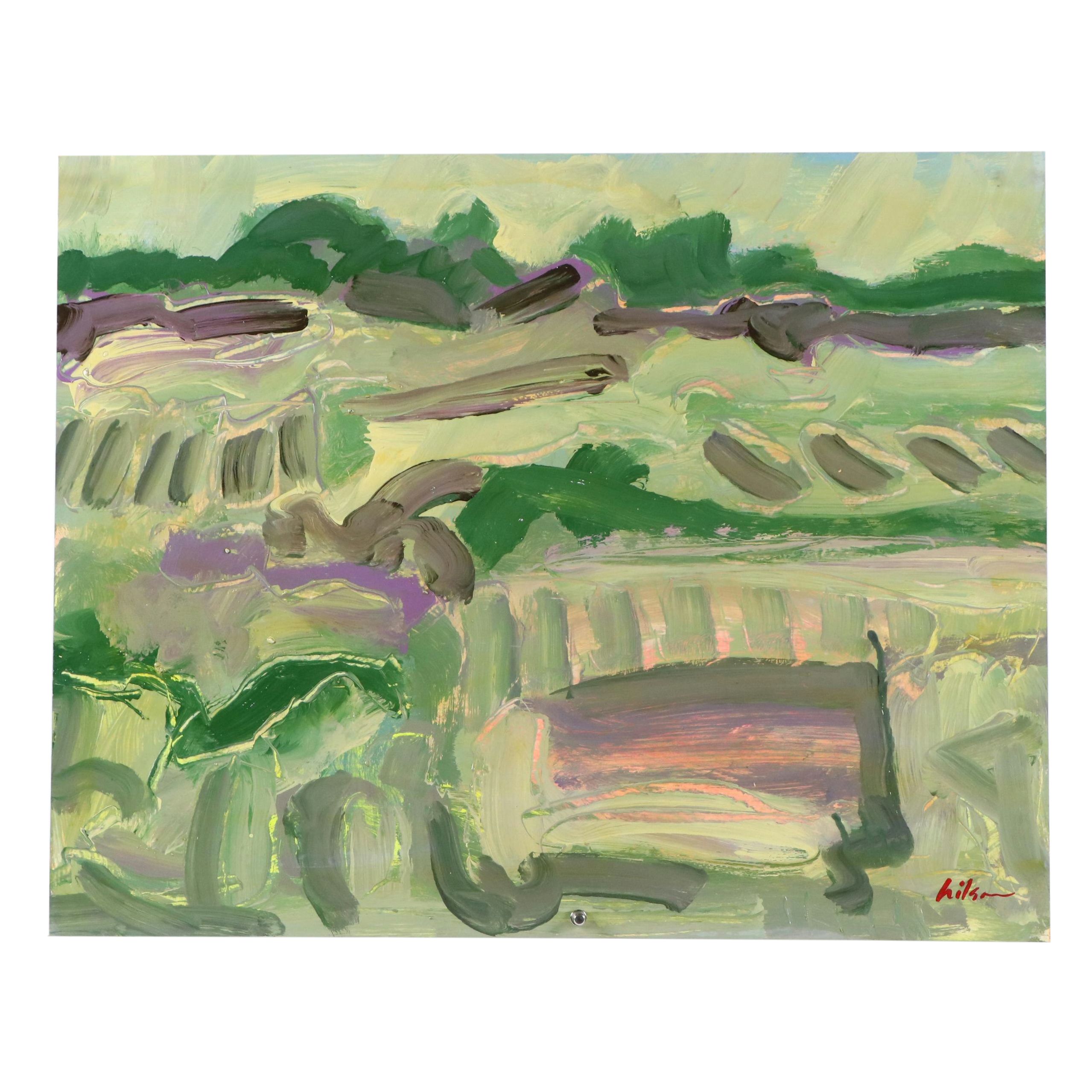 Harry Hilson Expressionist Landscape Acrylic Painting, Late 20th Century
