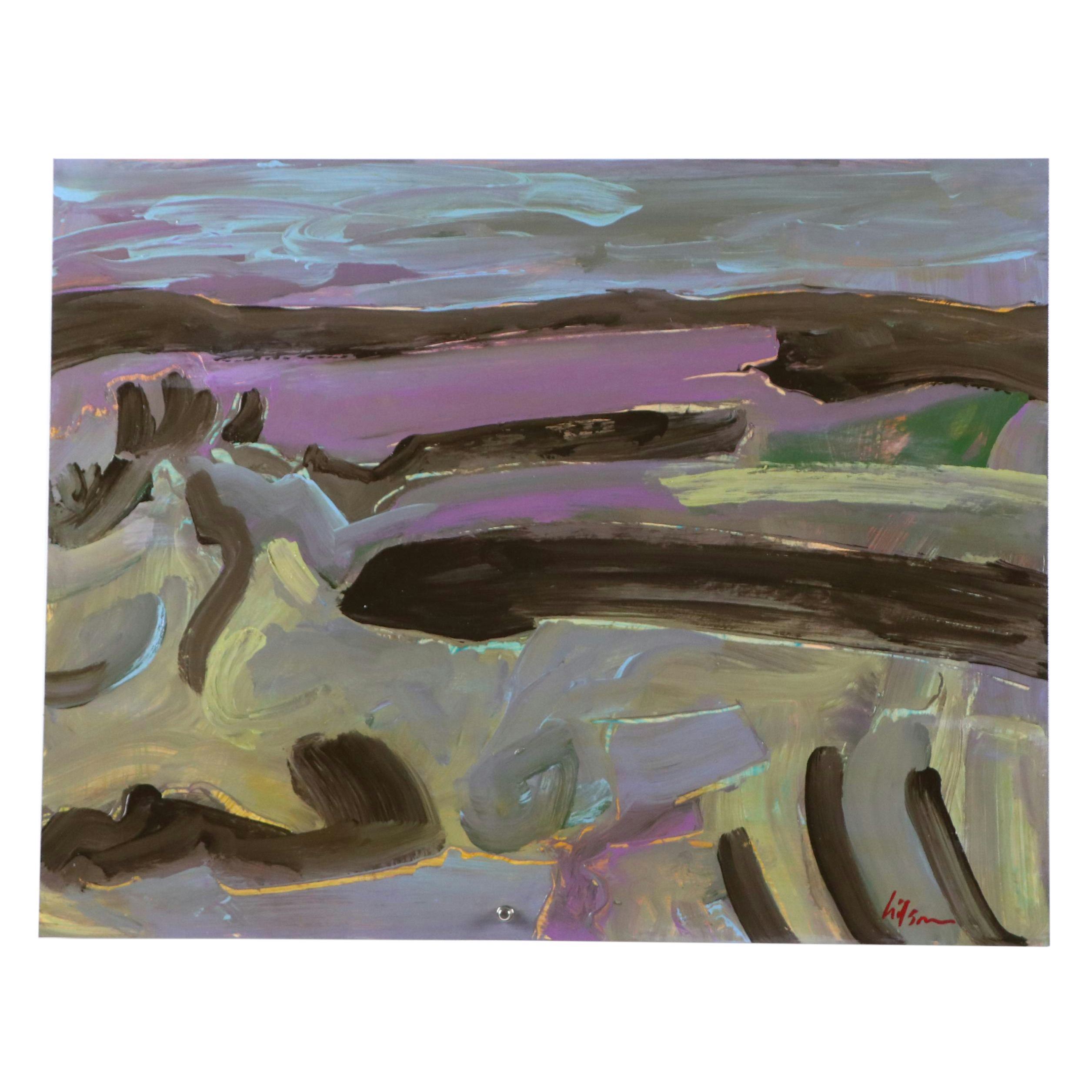 Harry Hilson Expressionist Landscape Acrylic Painting, Late 20th Century