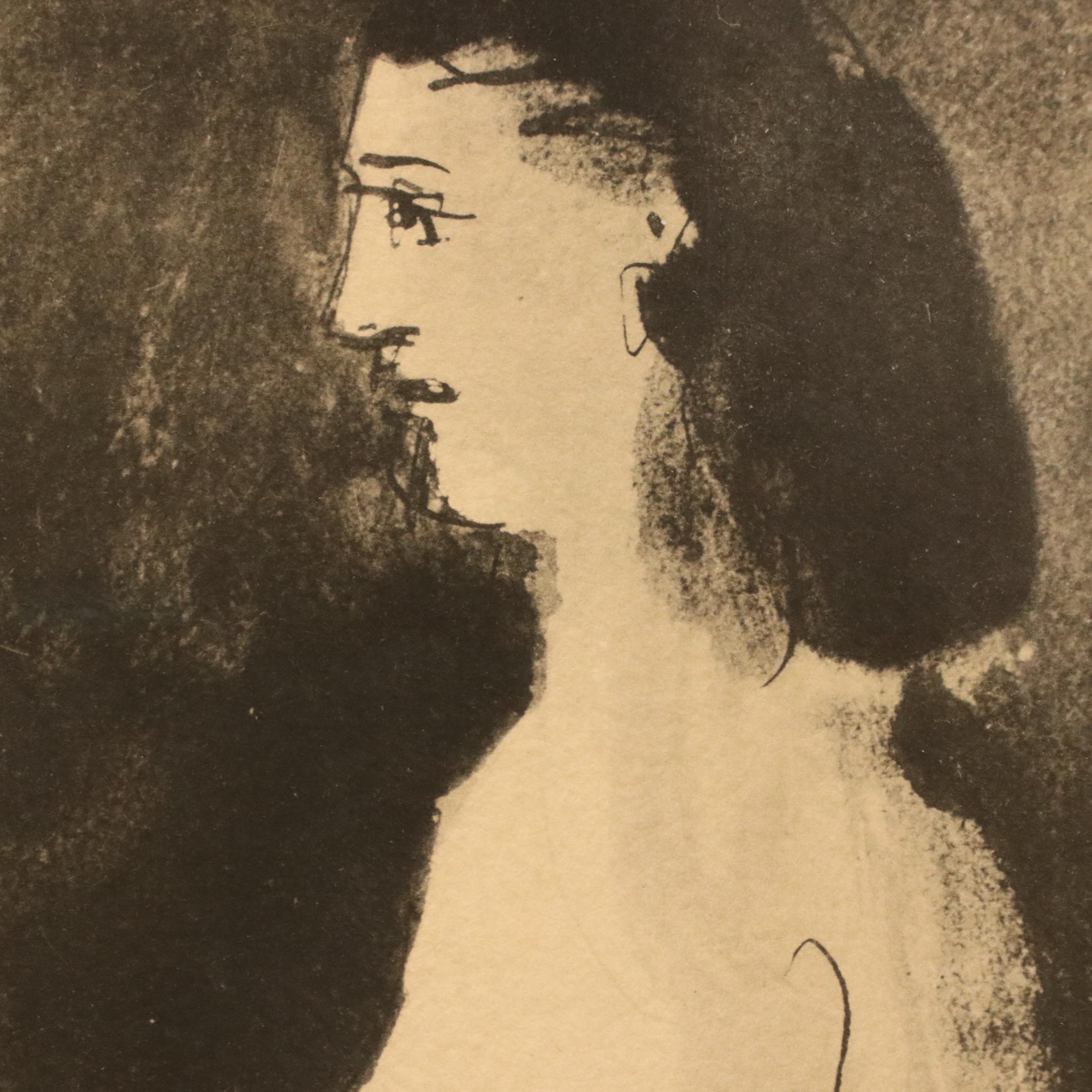 Lithograph After Pablo Picasso "Homme Couche et Femme Assise," Late 20th Century