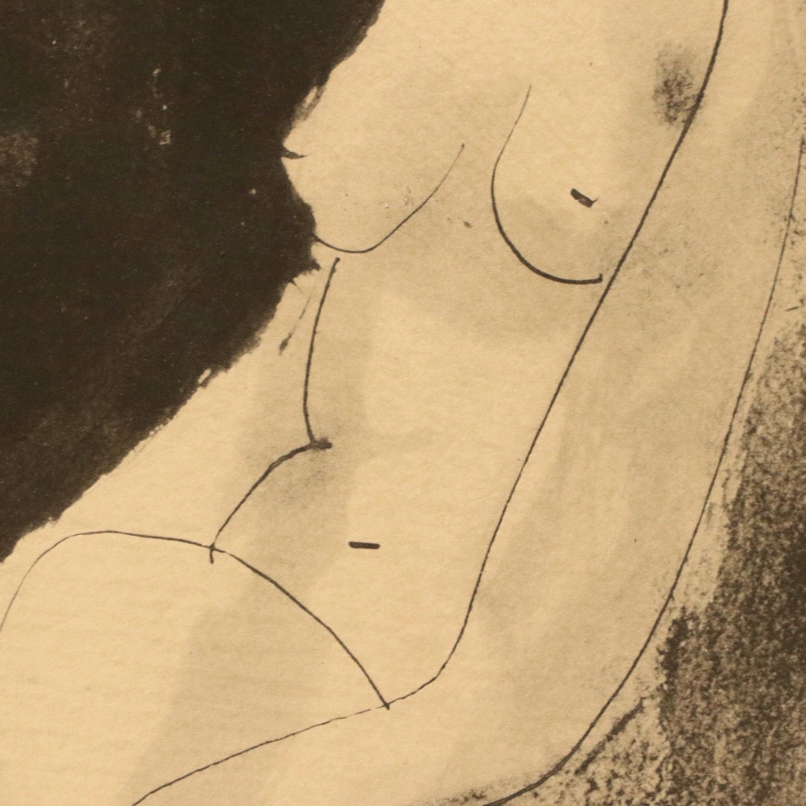 Lithograph After Pablo Picasso "Homme Couche et Femme Assise," Late 20th Century