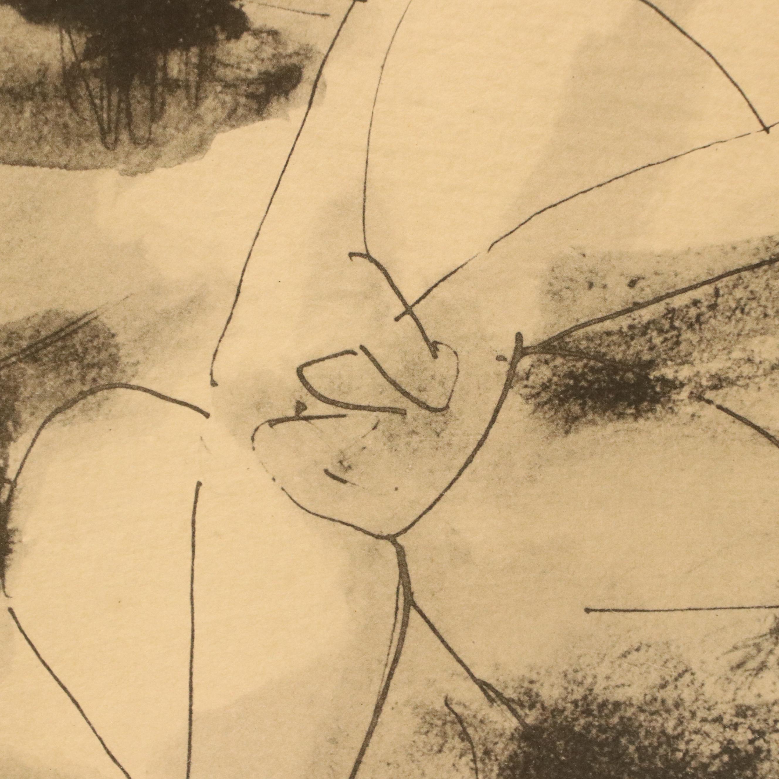 Lithograph After Pablo Picasso "Homme Couche et Femme Assise," Late 20th Century