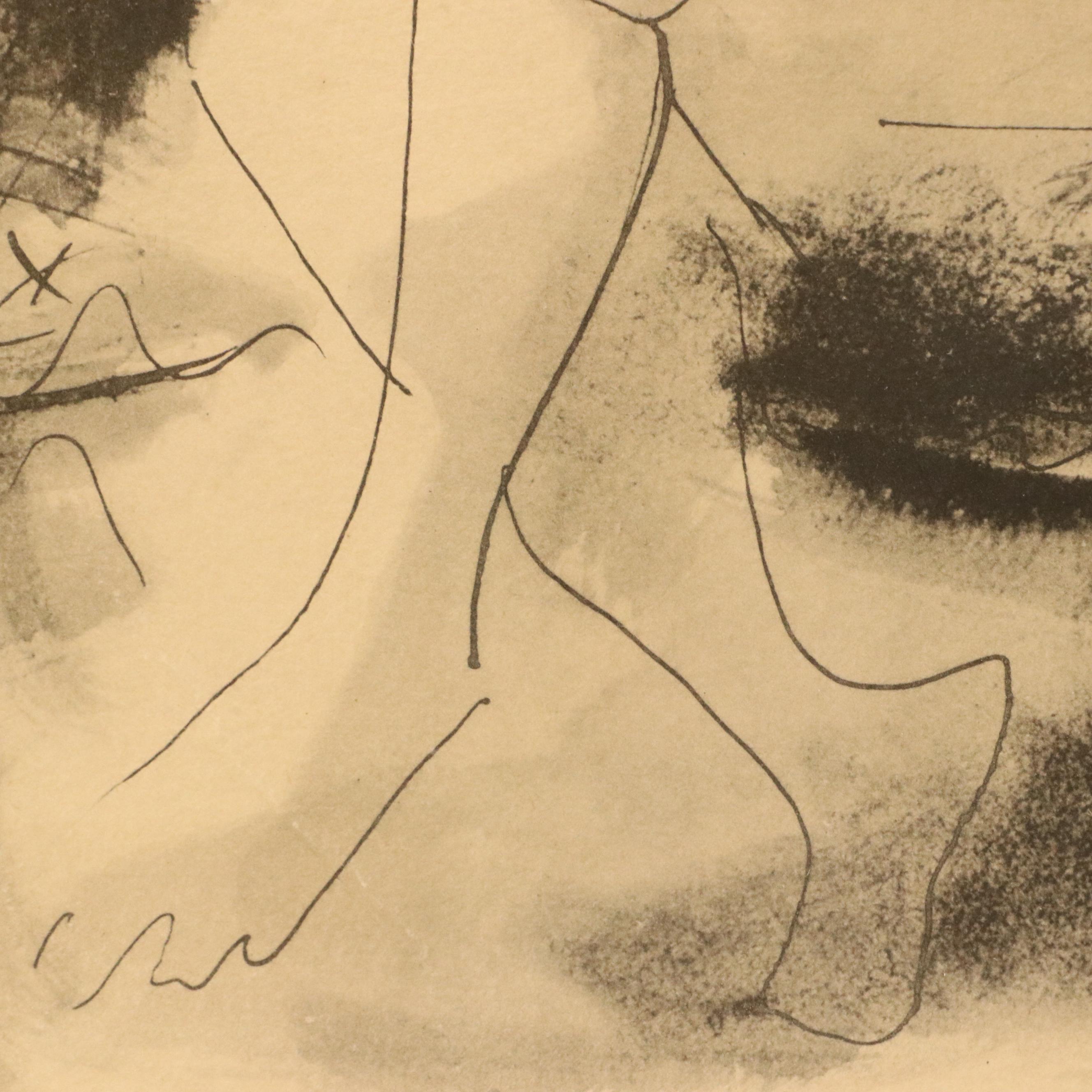 Lithograph After Pablo Picasso "Homme Couche et Femme Assise," Late 20th Century