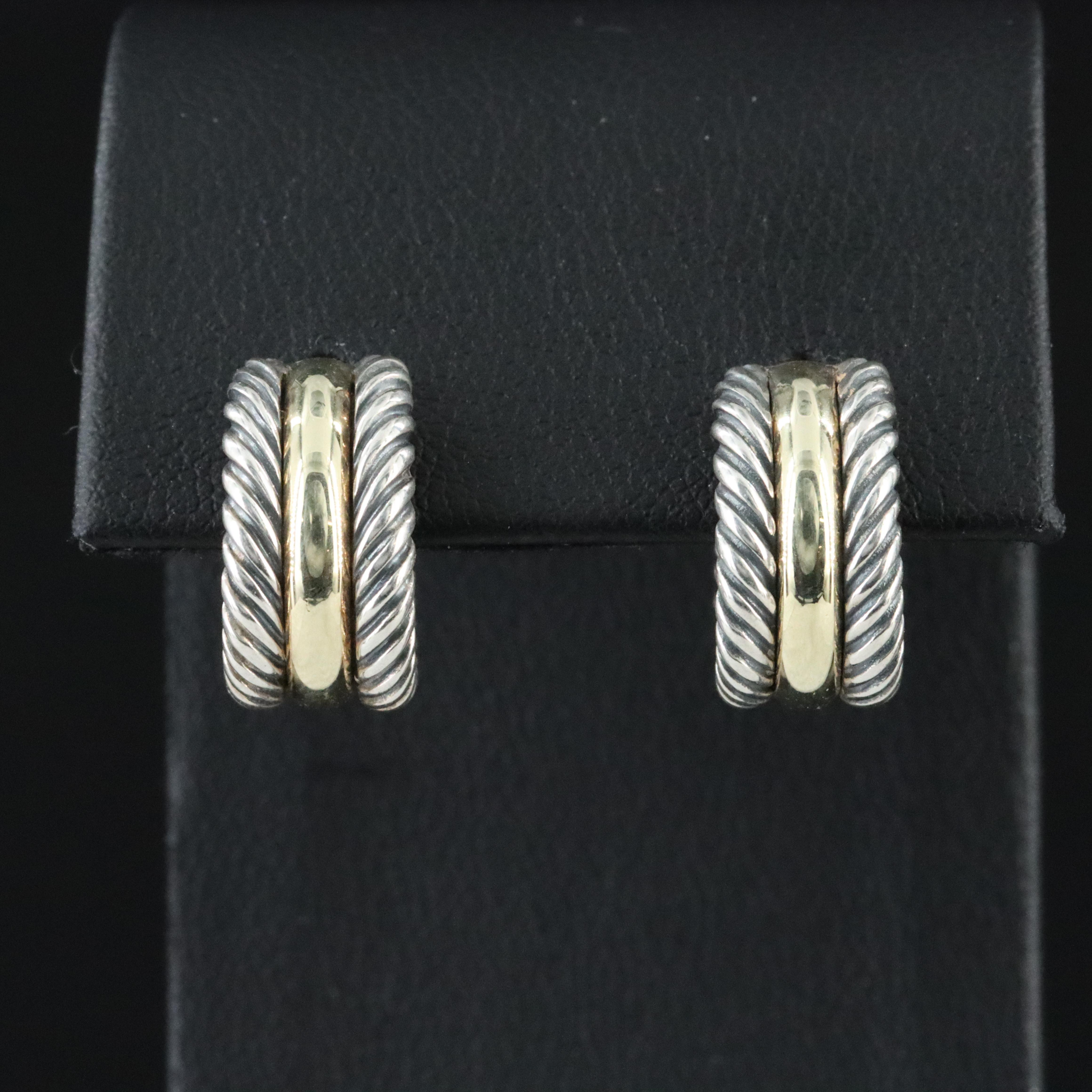 David Yurman Sterling and 14K Cable Collectibles Hoop Earrings