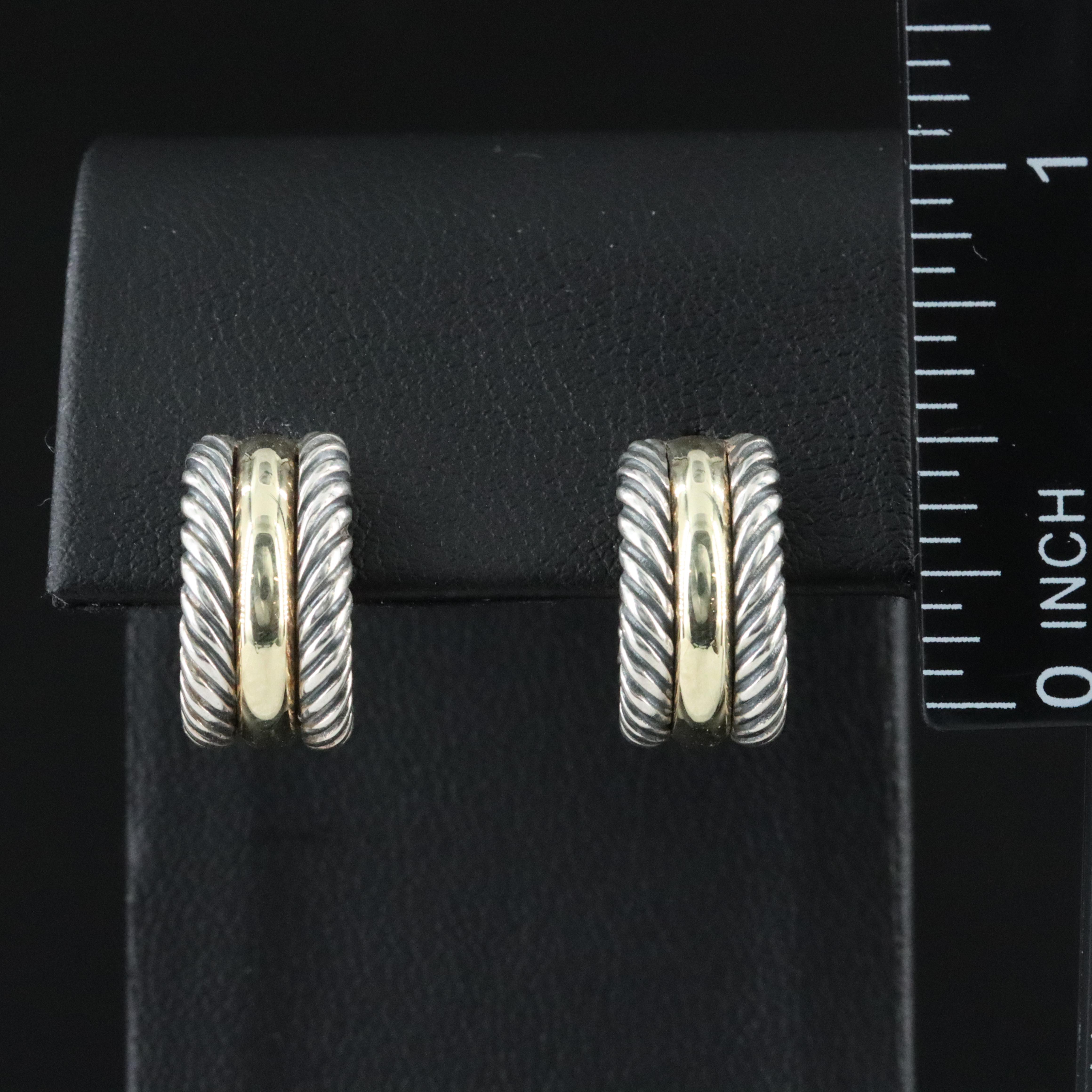 David Yurman Sterling and 14K Cable Collectibles Hoop Earrings