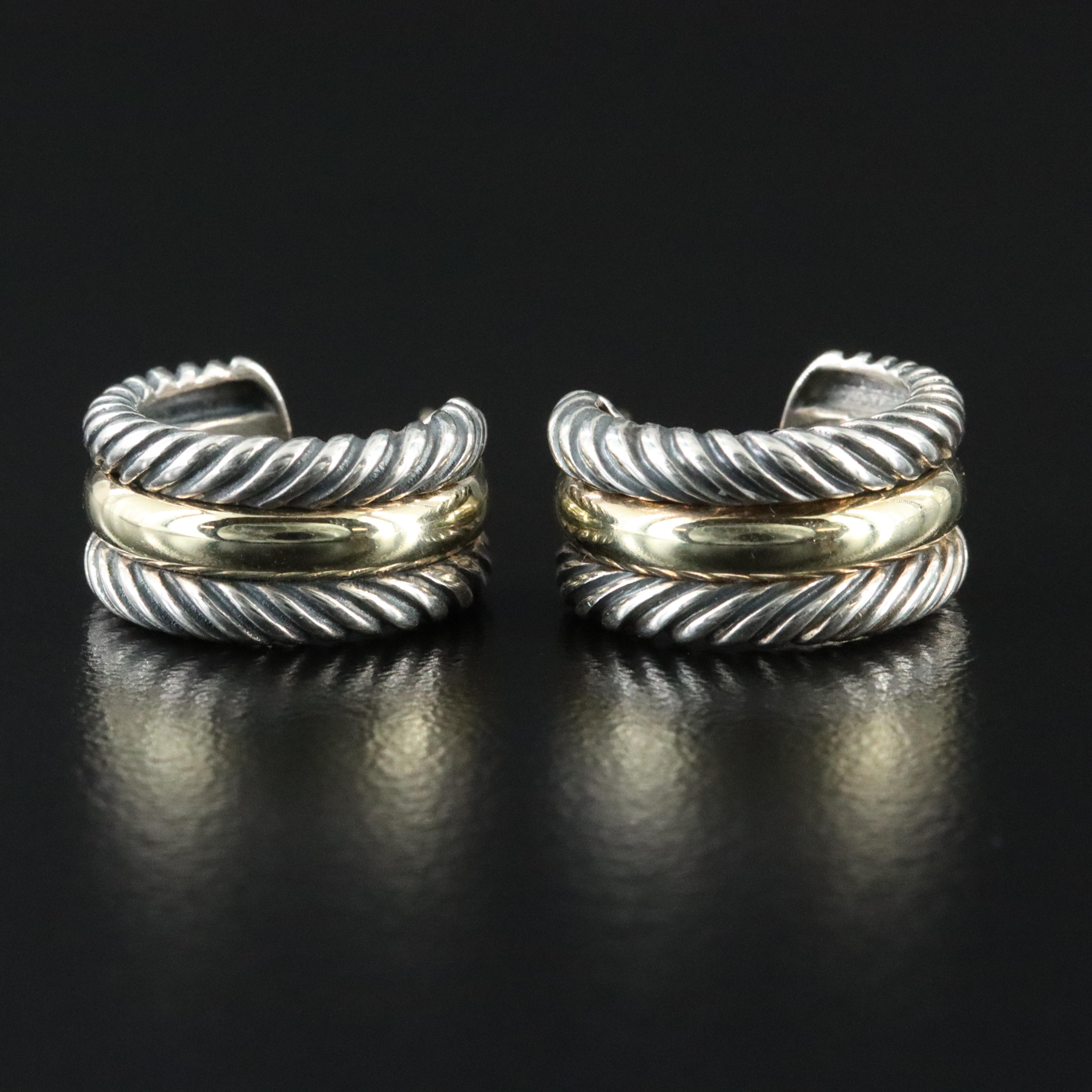 David Yurman Sterling and 14K Cable Collectibles Hoop Earrings