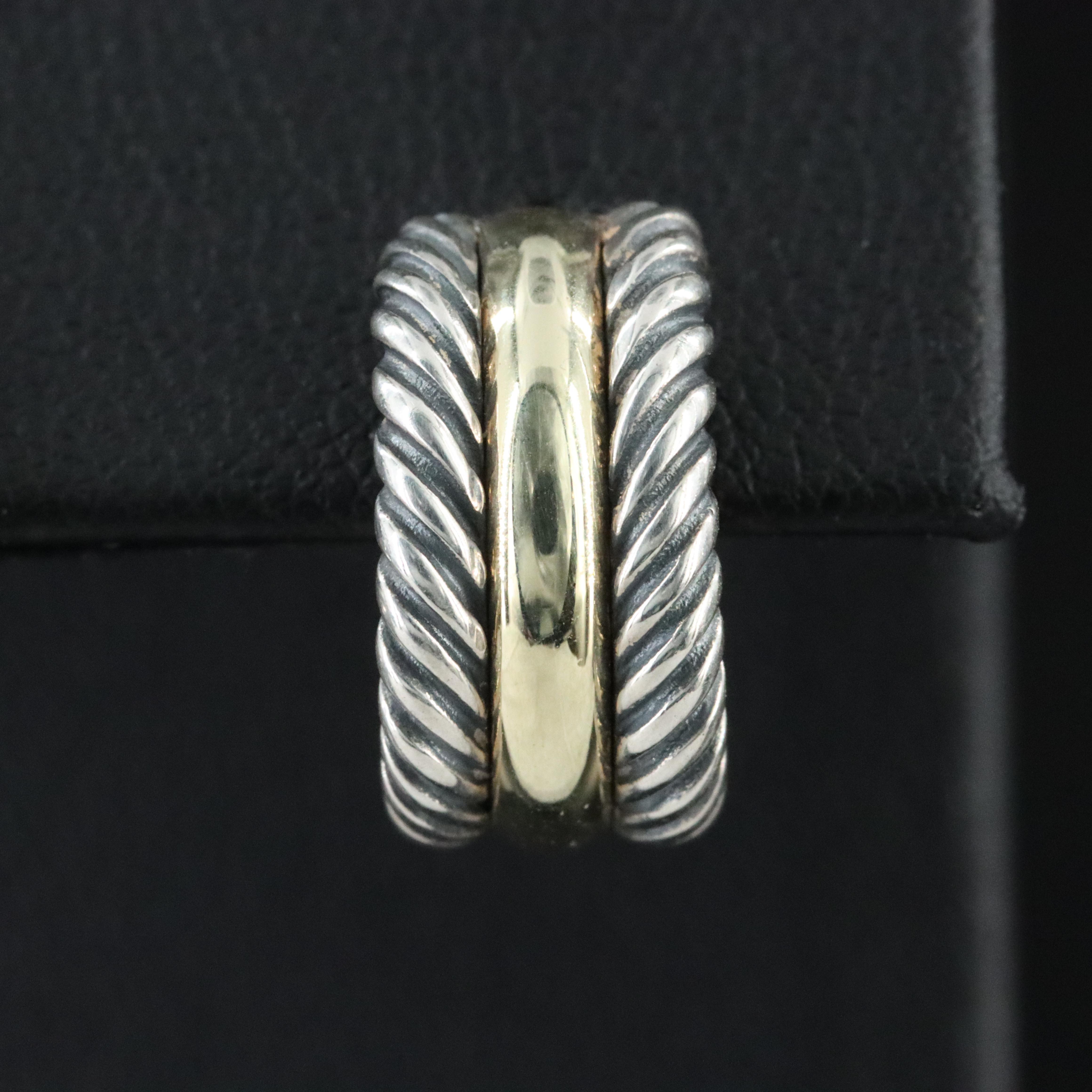 David Yurman Sterling and 14K Cable Collectibles Hoop Earrings