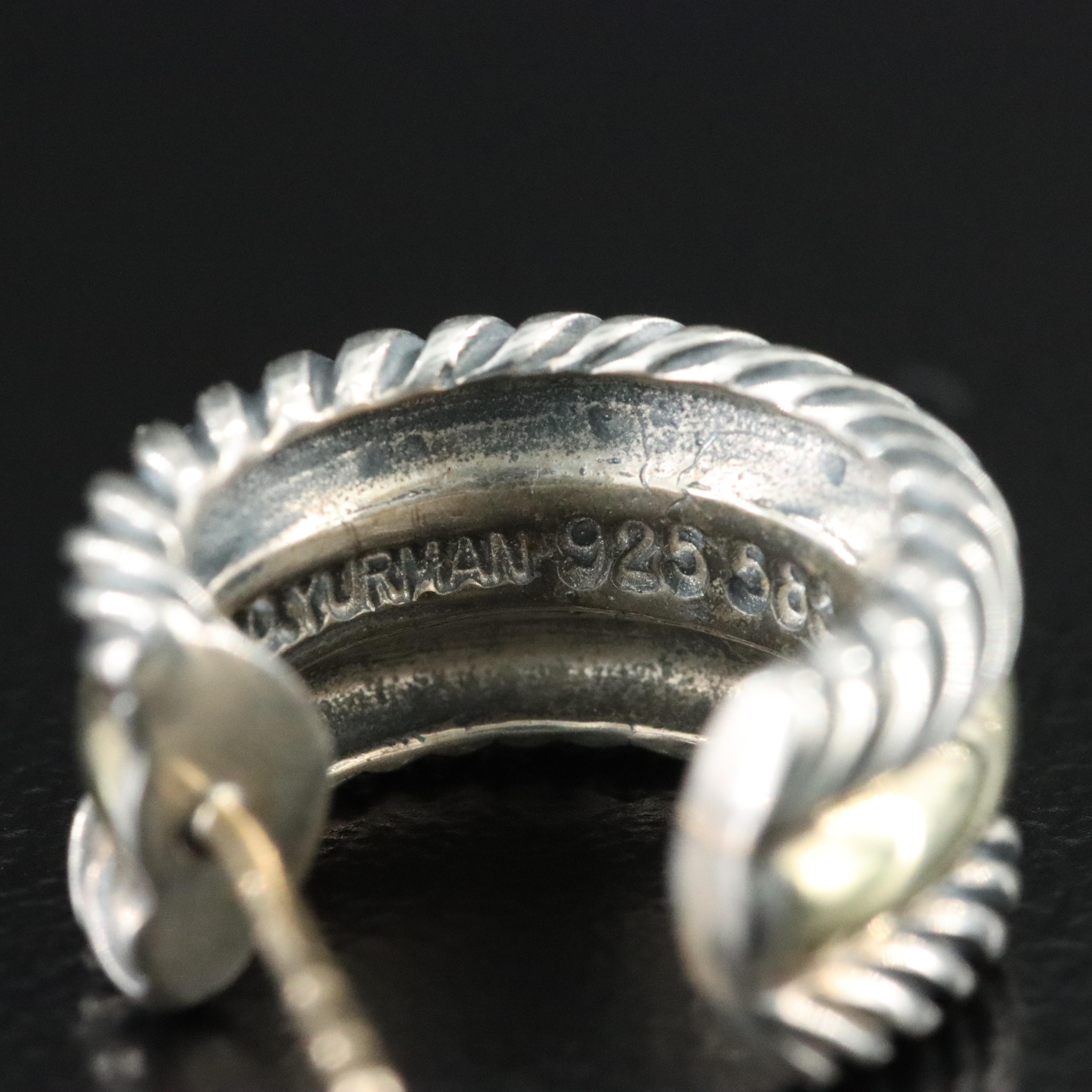 David Yurman Sterling and 14K Cable Collectibles Hoop Earrings