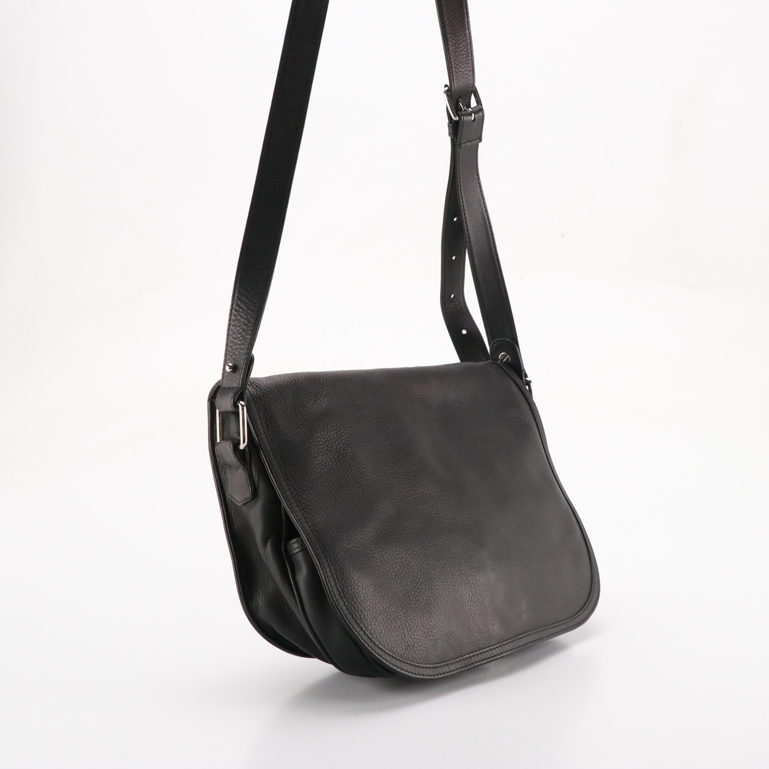 Balmain Ring-Strap Crossbody Satchel in Black Calfskin Leather