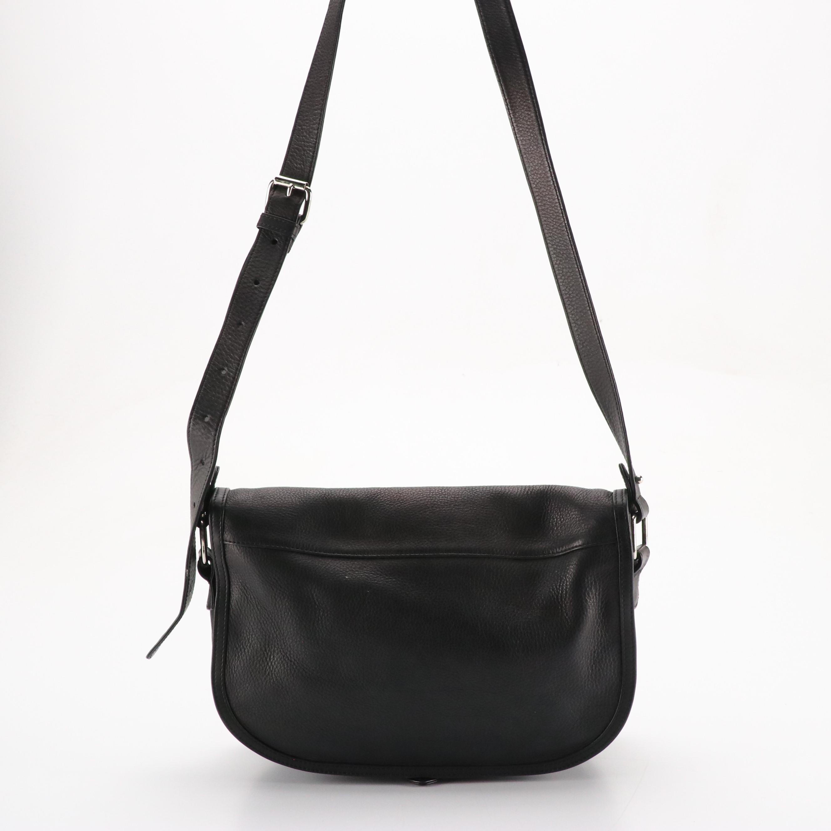 Balmain Ring-Strap Crossbody Satchel in Black Calfskin Leather
