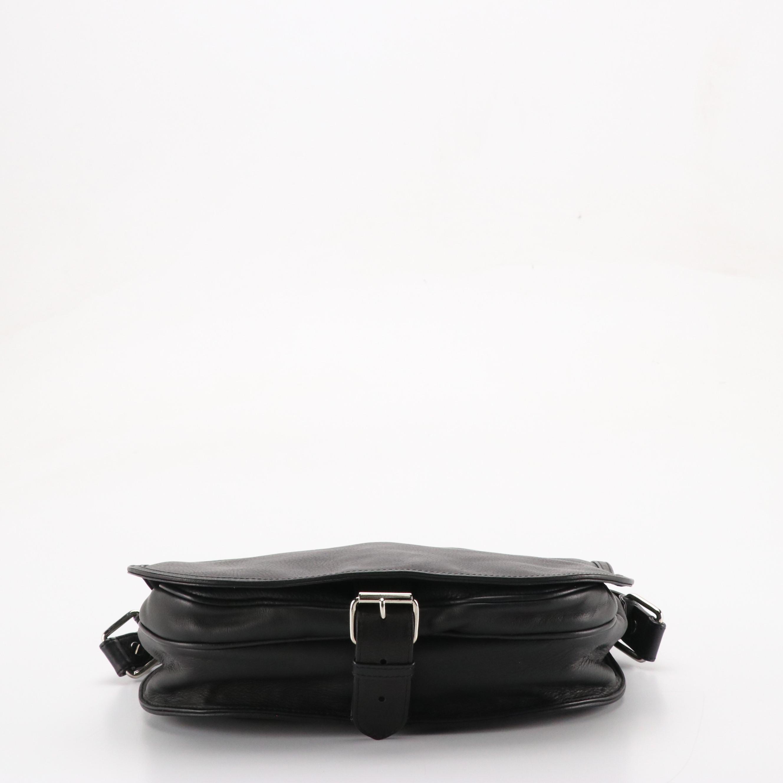 Balmain Ring-Strap Crossbody Satchel in Black Calfskin Leather