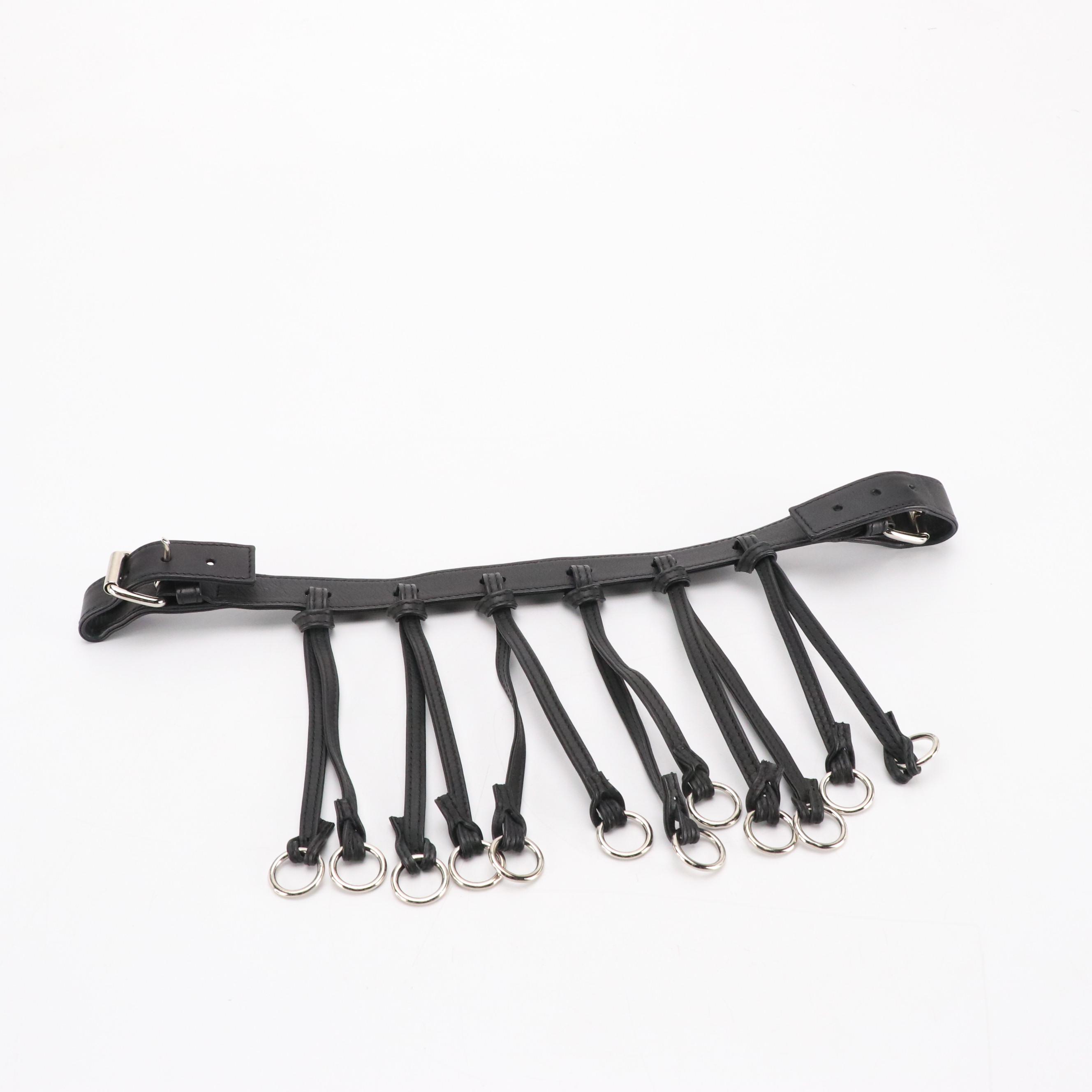 Balmain Ring-Strap Crossbody Satchel in Black Calfskin Leather