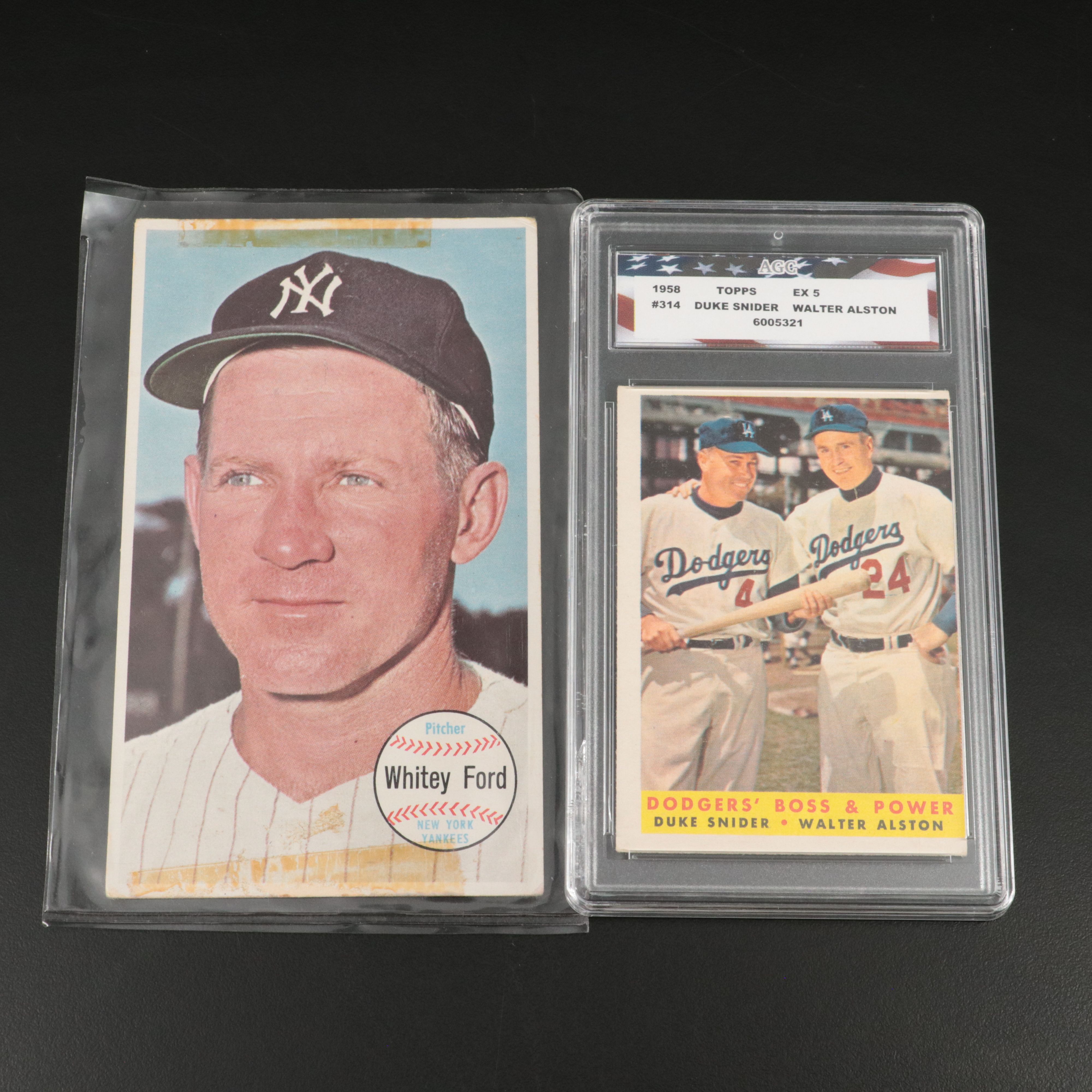 1964 Topps Giants Whitey Ford with 1958 Topps Snider Alston Baseball Cards