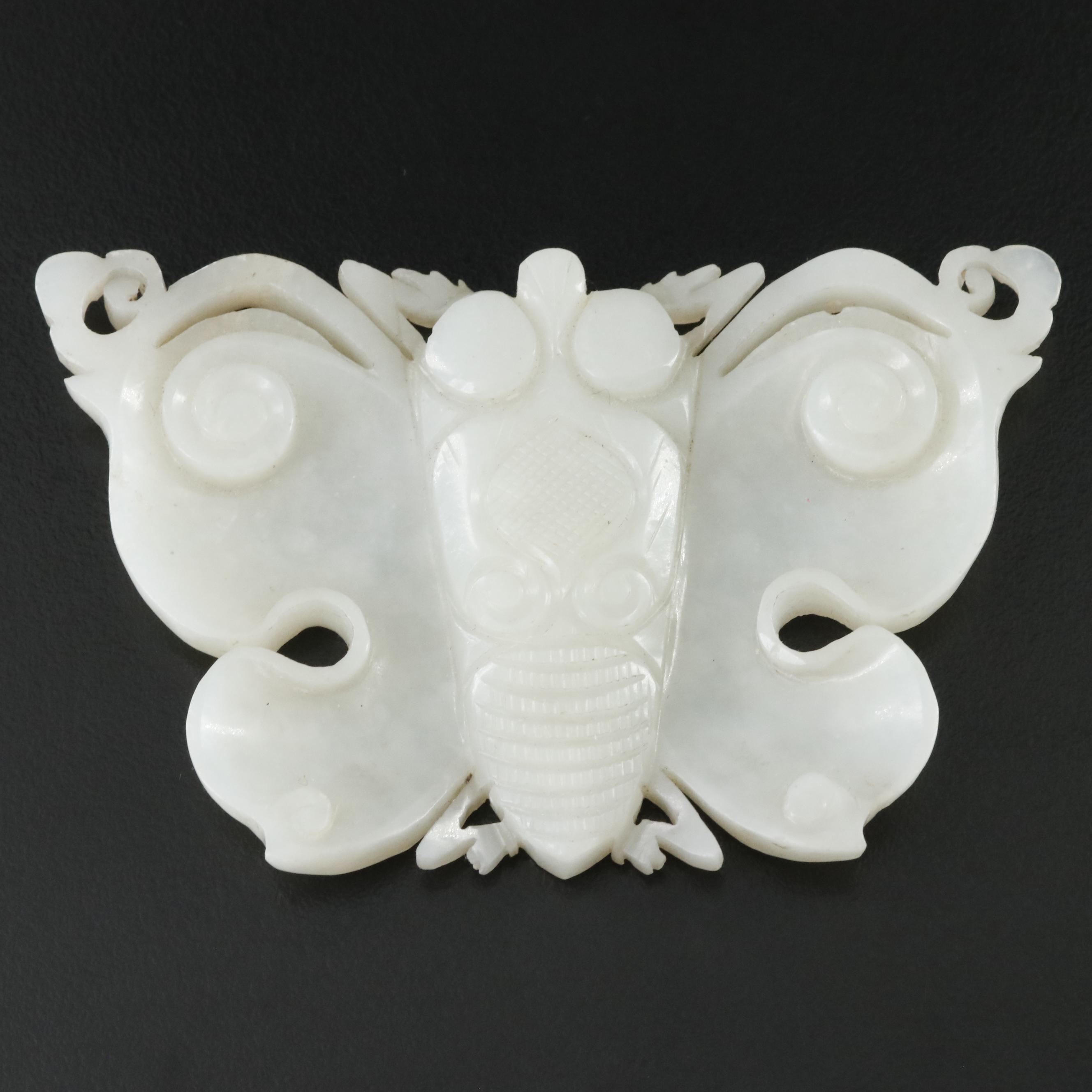 Antique Chinese Carved Jade Butterfly
