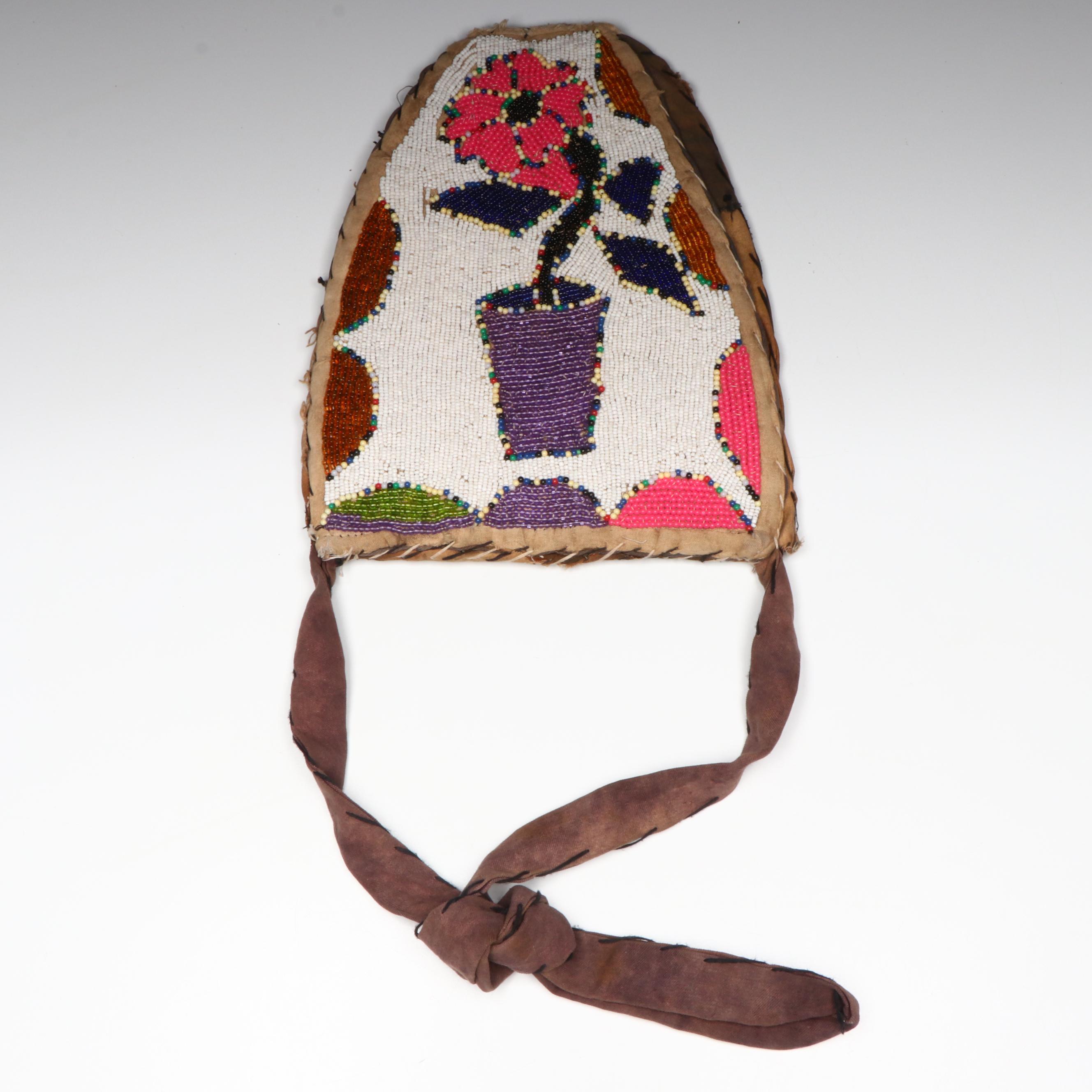 Indigenous Plateau Region Hand-Beaded Polychrome Flat Bag