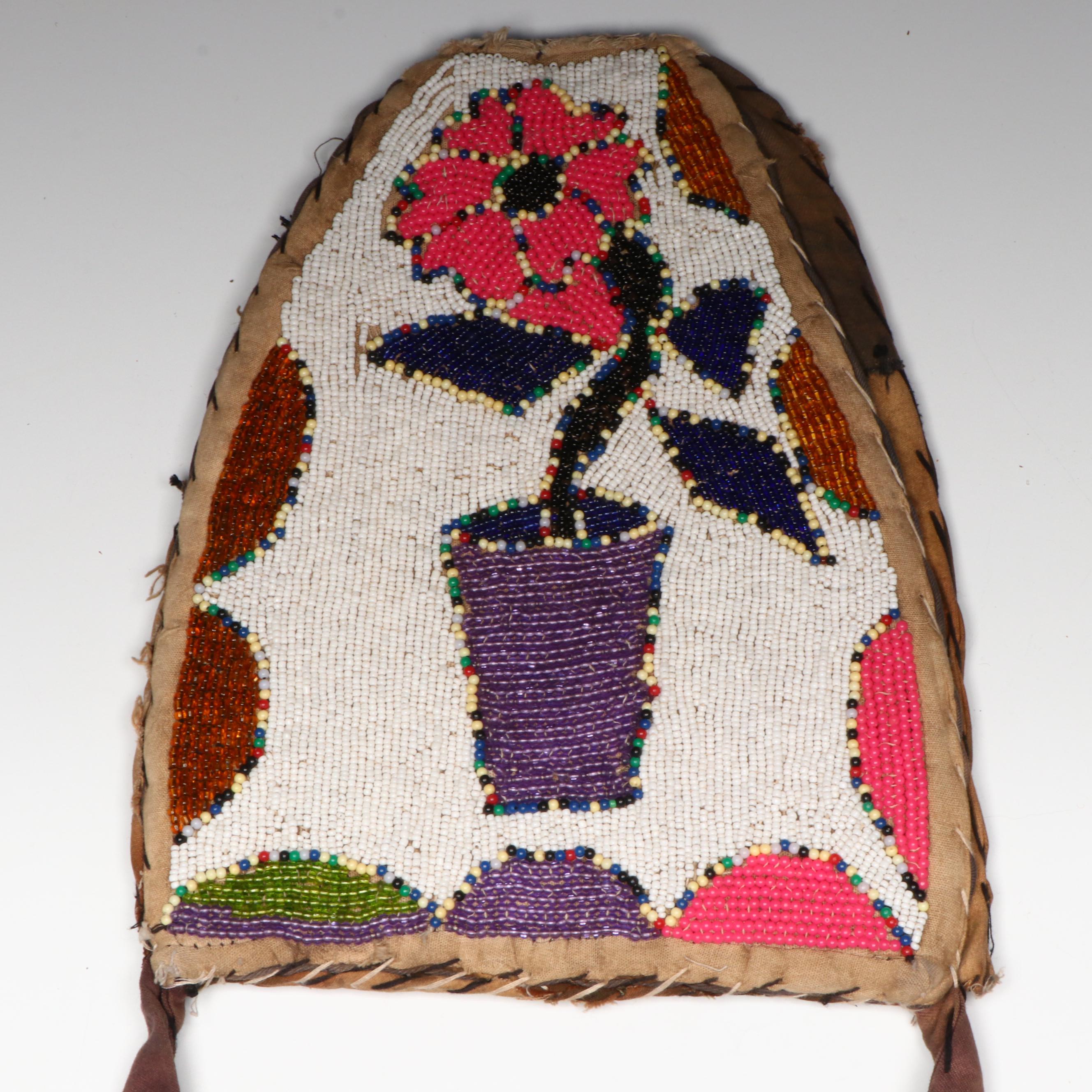 Indigenous Plateau Region Hand-Beaded Polychrome Flat Bag