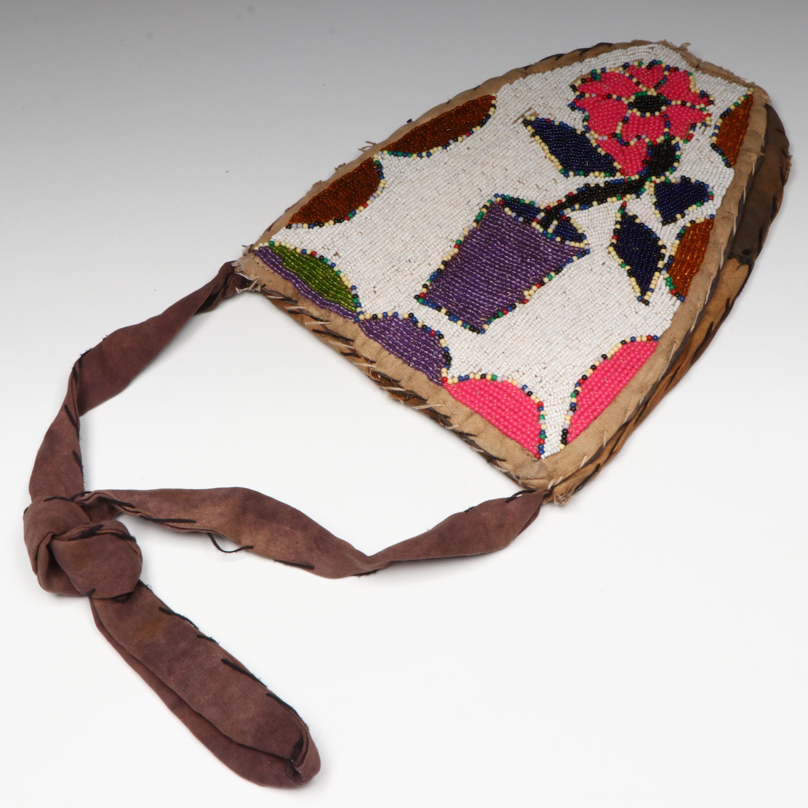 Indigenous Plateau Region Hand-Beaded Polychrome Flat Bag