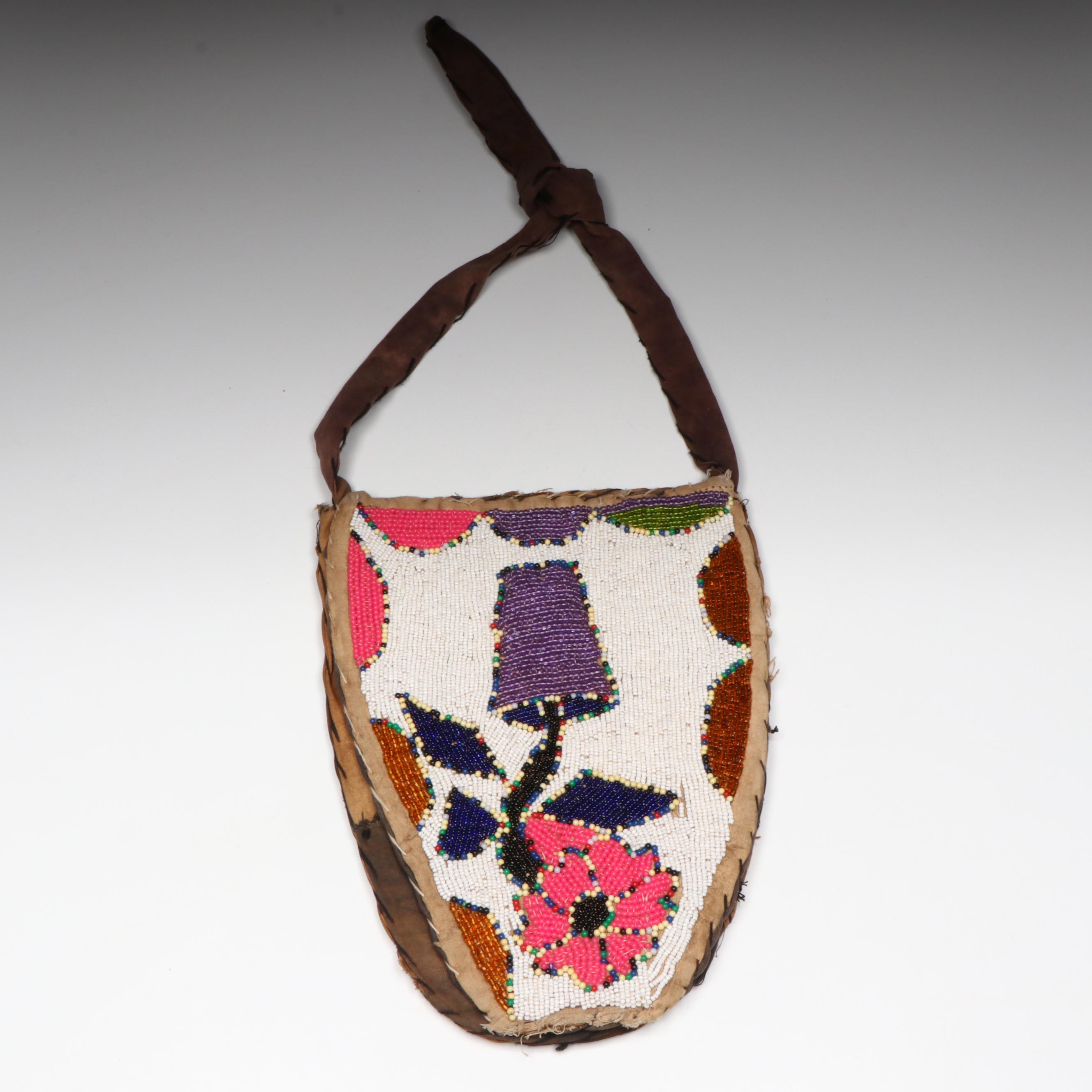 Indigenous Plateau Region Hand-Beaded Polychrome Flat Bag