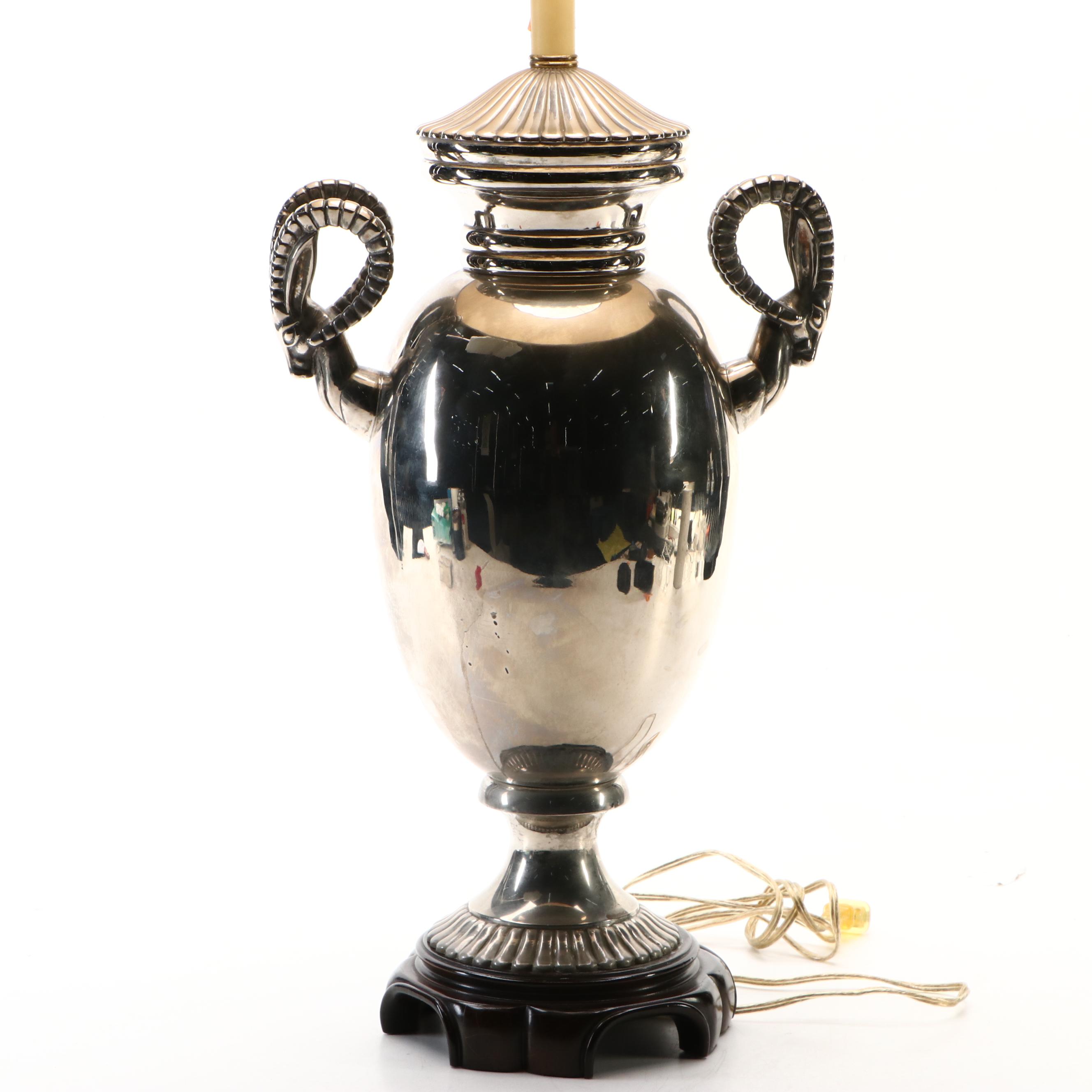 Silver Plate Ibex Handled Tea Urn Form Table Lamp