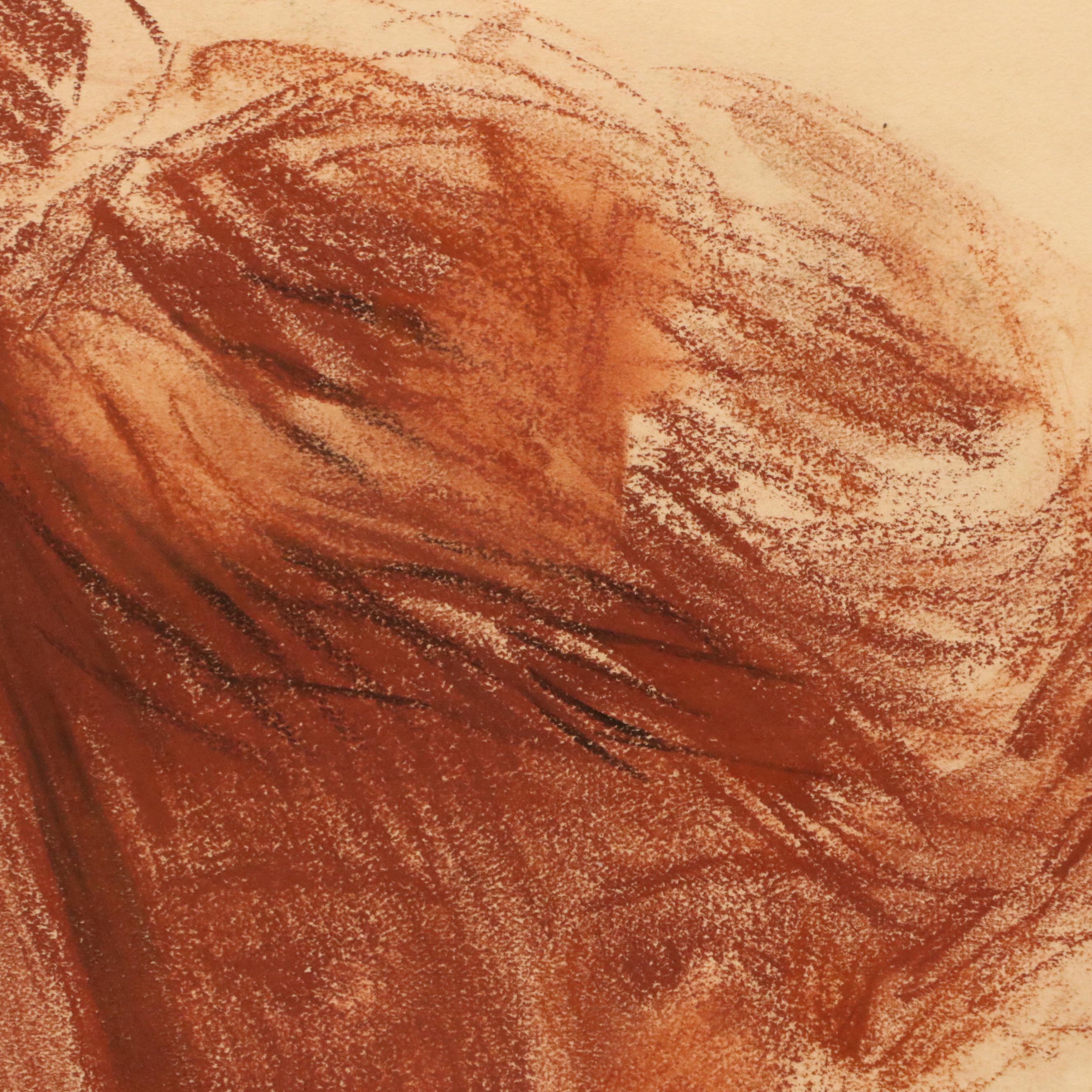 Chalk Pastel Sketch of Lounging Woman, Early 20th Century