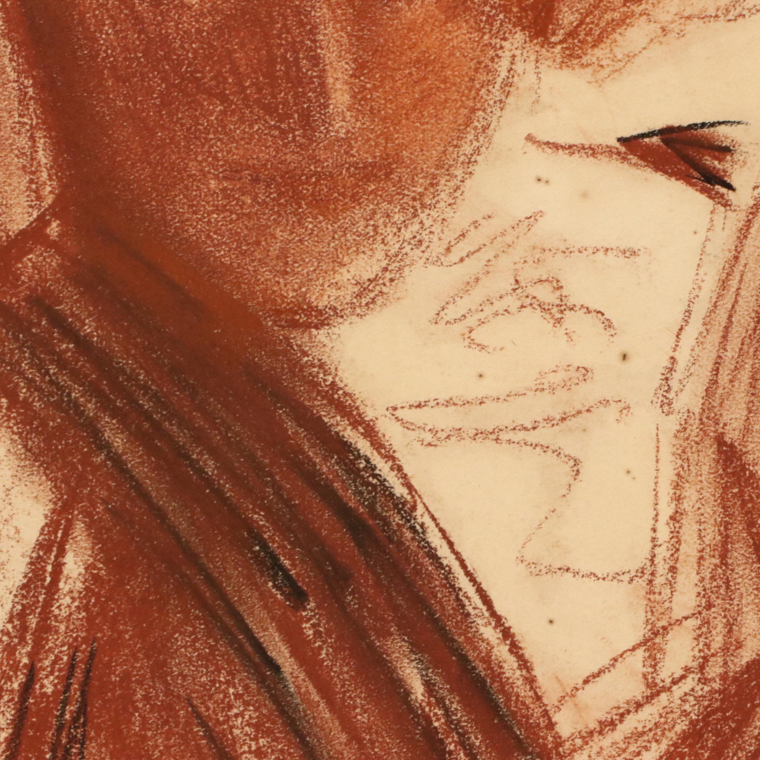 Chalk Pastel Sketch of Lounging Woman, Early 20th Century