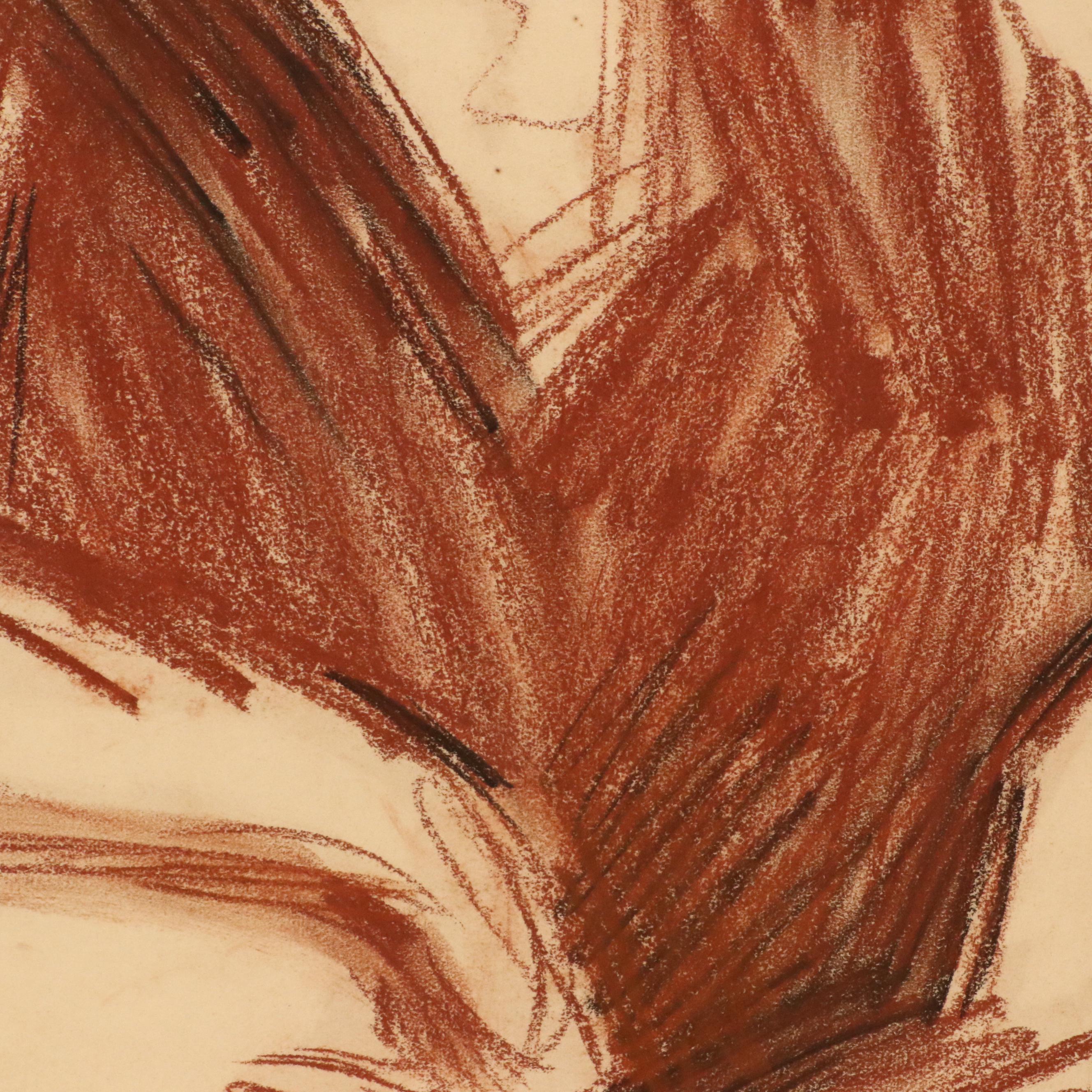 Chalk Pastel Sketch of Lounging Woman, Early 20th Century