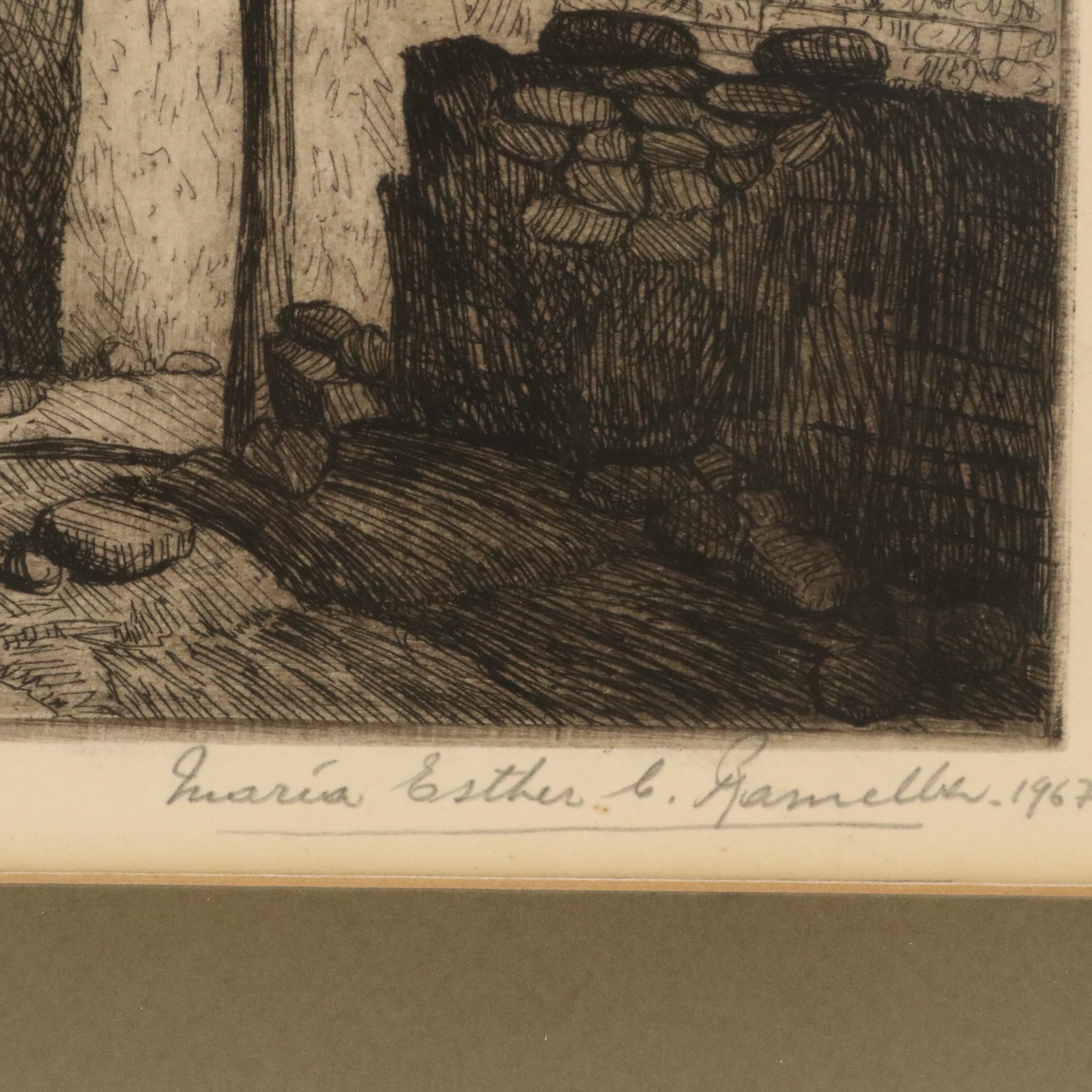 María Ramella Etching "Callecita de Tumbaya (Little Street of Tumbaya)," 1967