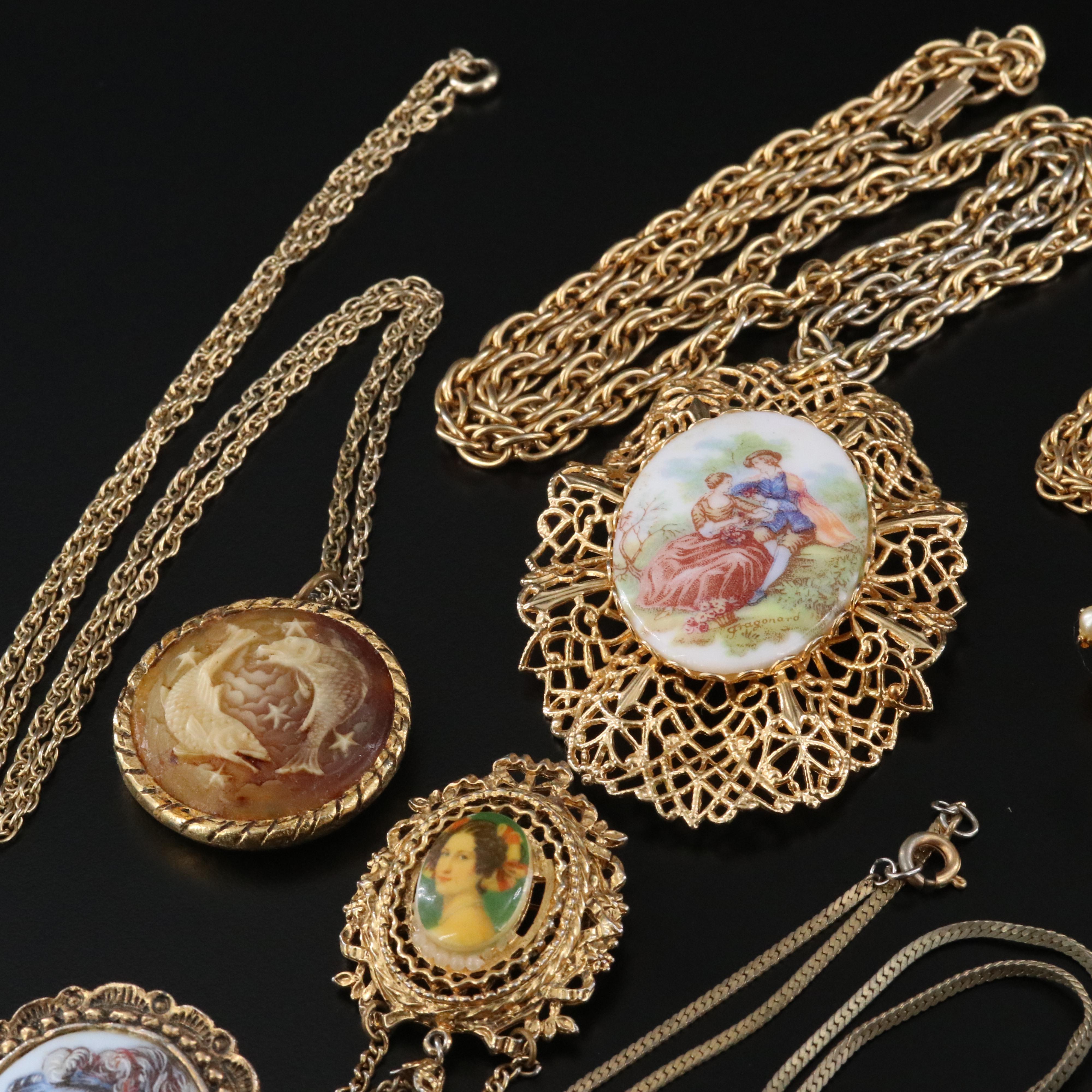 Cameo and Portrait Collection Featuring Brooches, Earrings and Pendant Necklaces