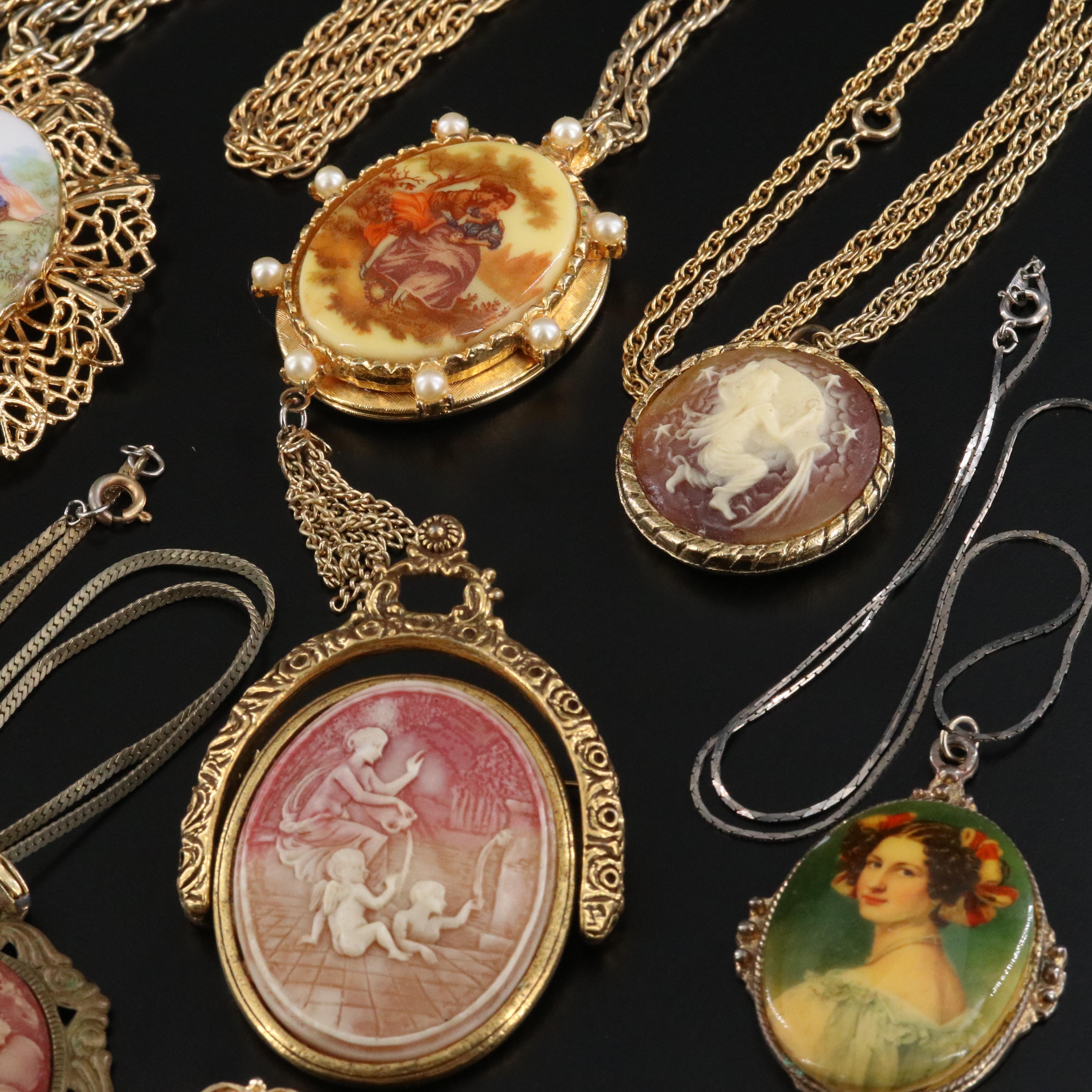Cameo and Portrait Collection Featuring Brooches, Earrings and Pendant Necklaces