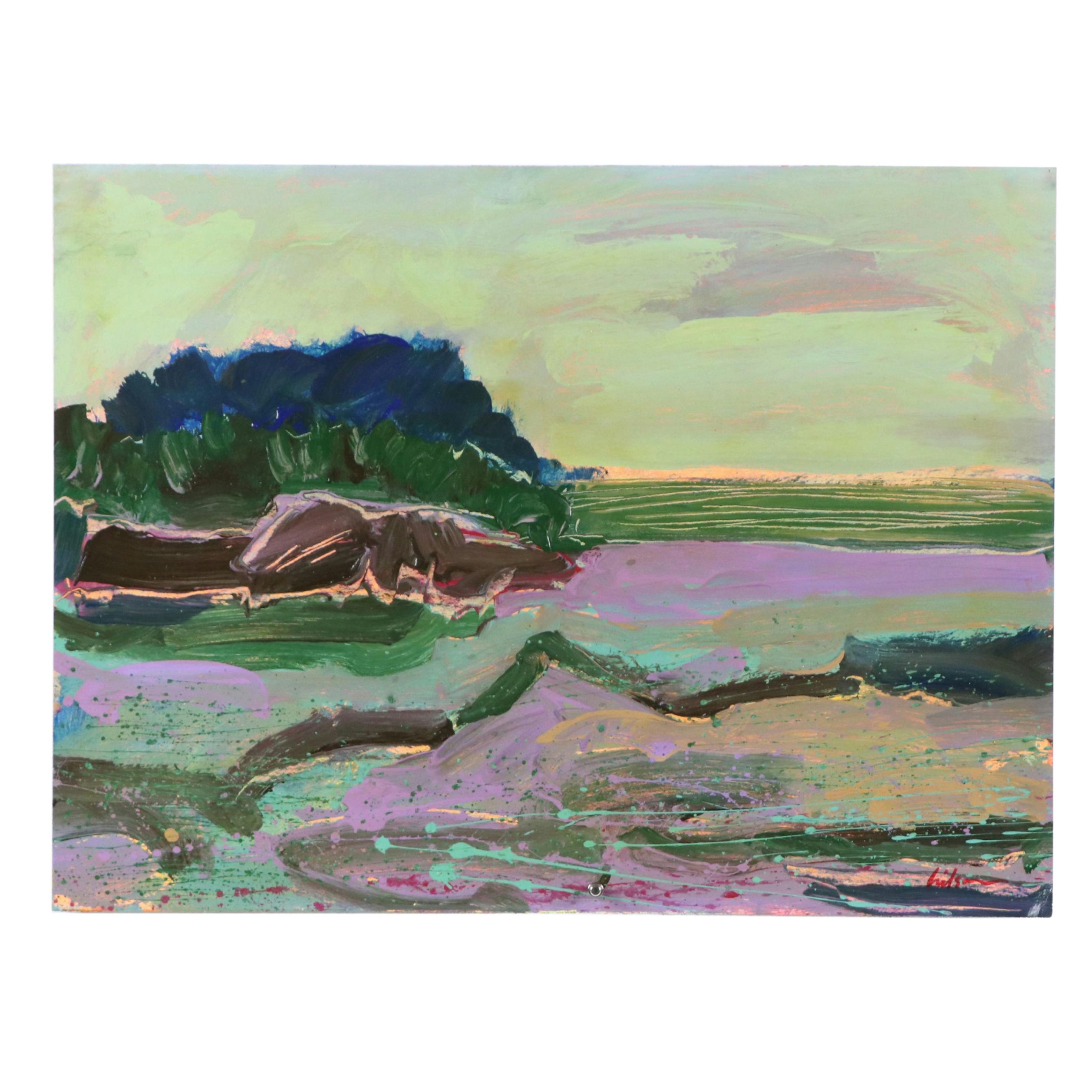 Harry Hilson Expressionist Landscape Acrylic Painting, Late 20th Century