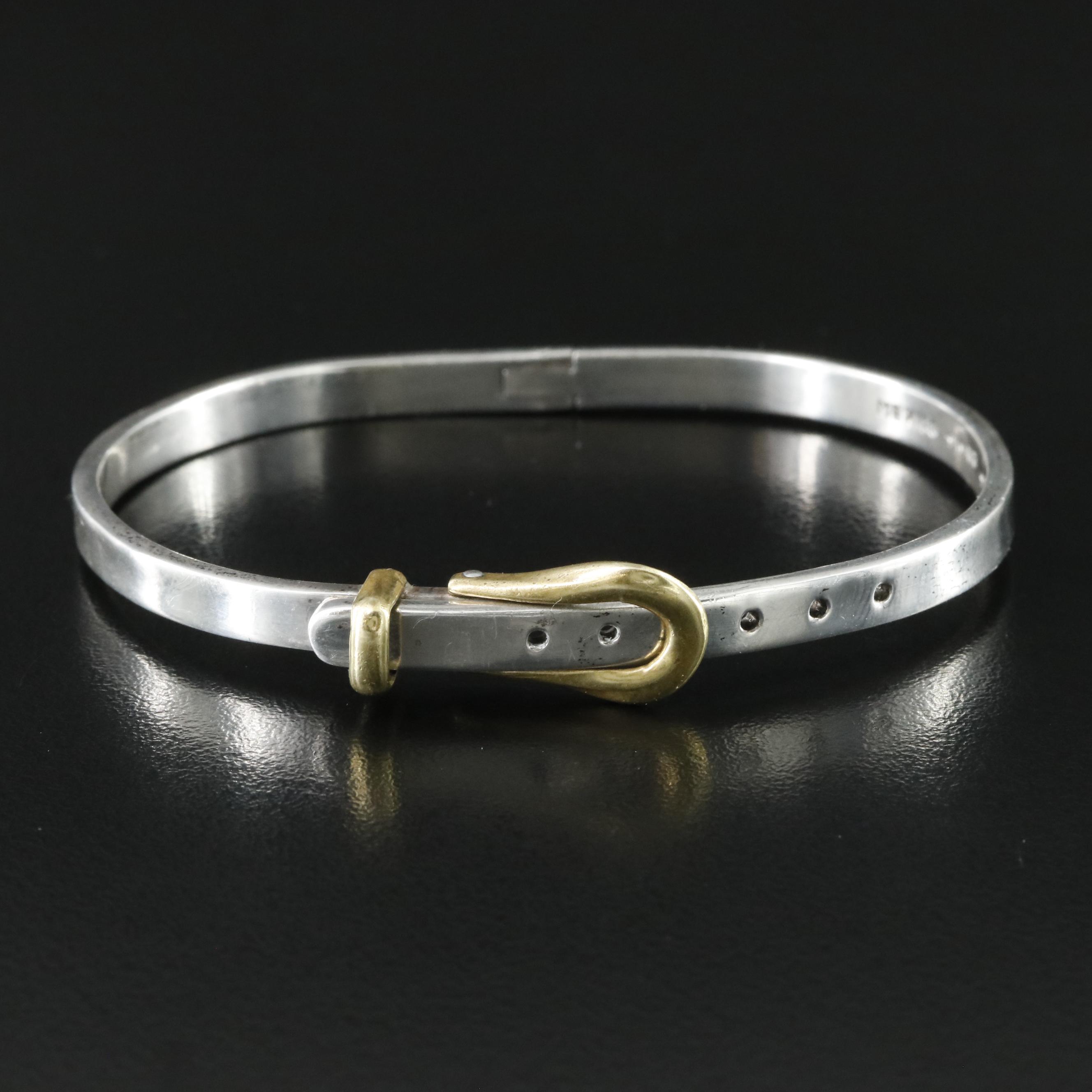 Vintage Mexican Sterling and Brass Buckle Bracelet