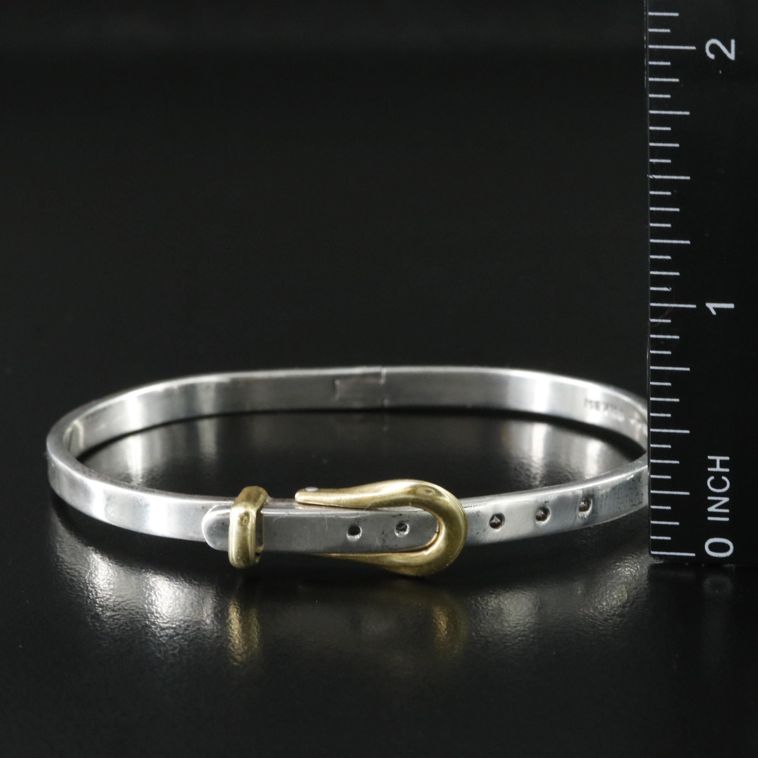 Vintage Mexican Sterling and Brass Buckle Bracelet