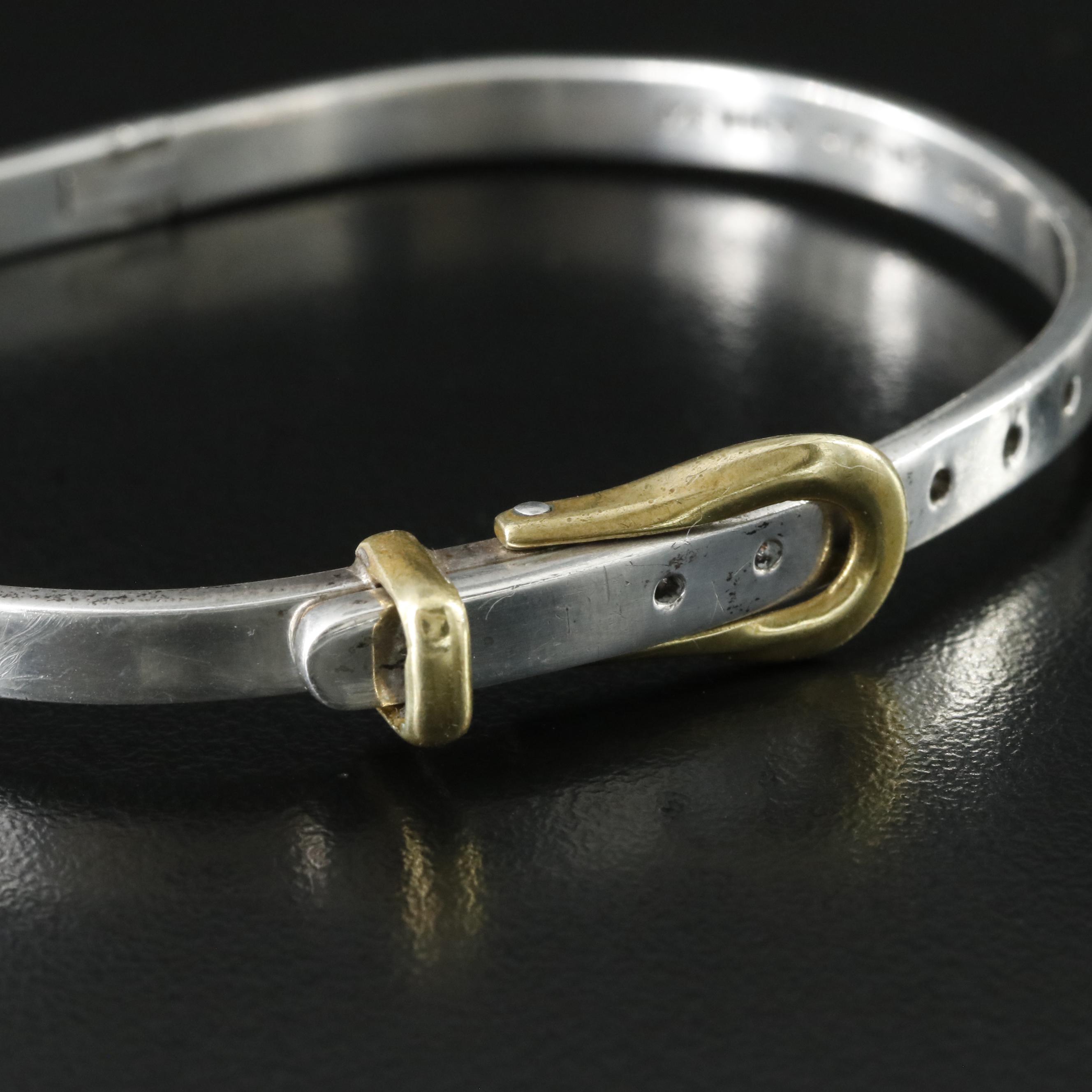 Vintage Mexican Sterling and Brass Buckle Bracelet