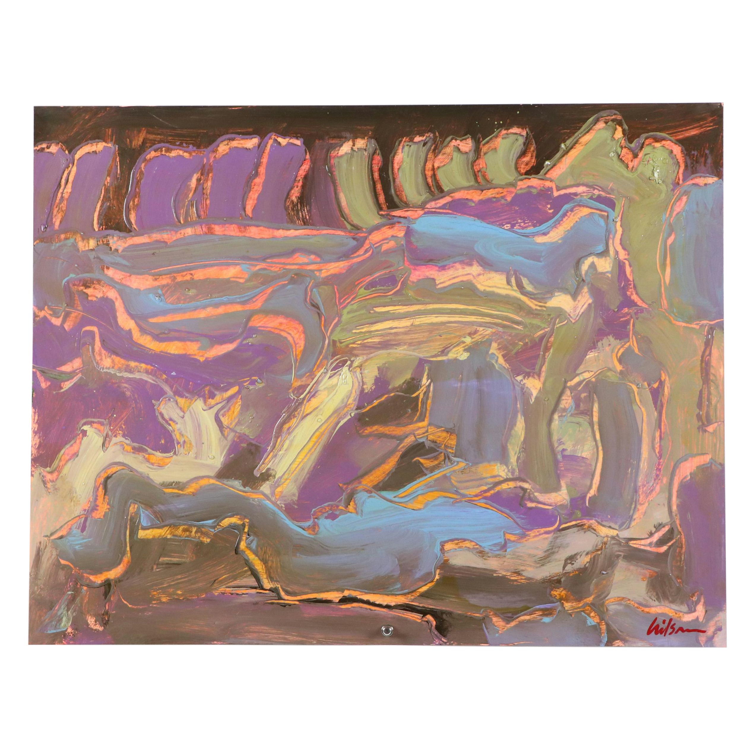 Harry Hilson Expressionist Acrylic Painting, Late 20th Century