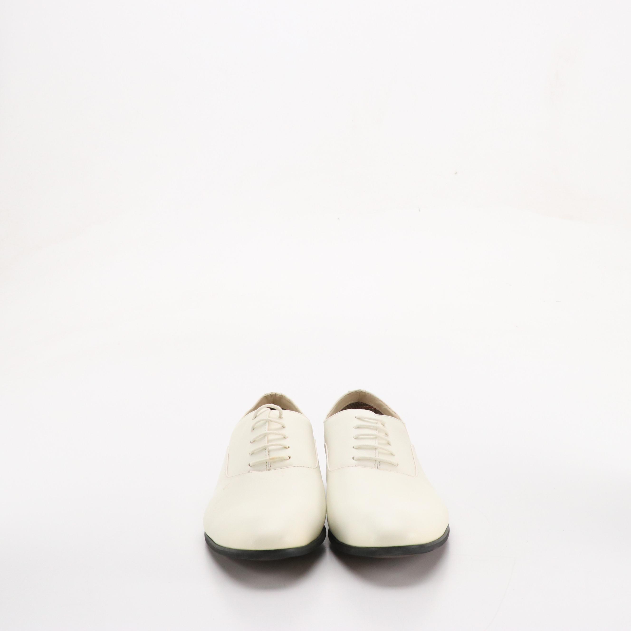 Men's Ferro Aldo White Leather Round Toe Lace-Up Oxford Dress Shoes with Box