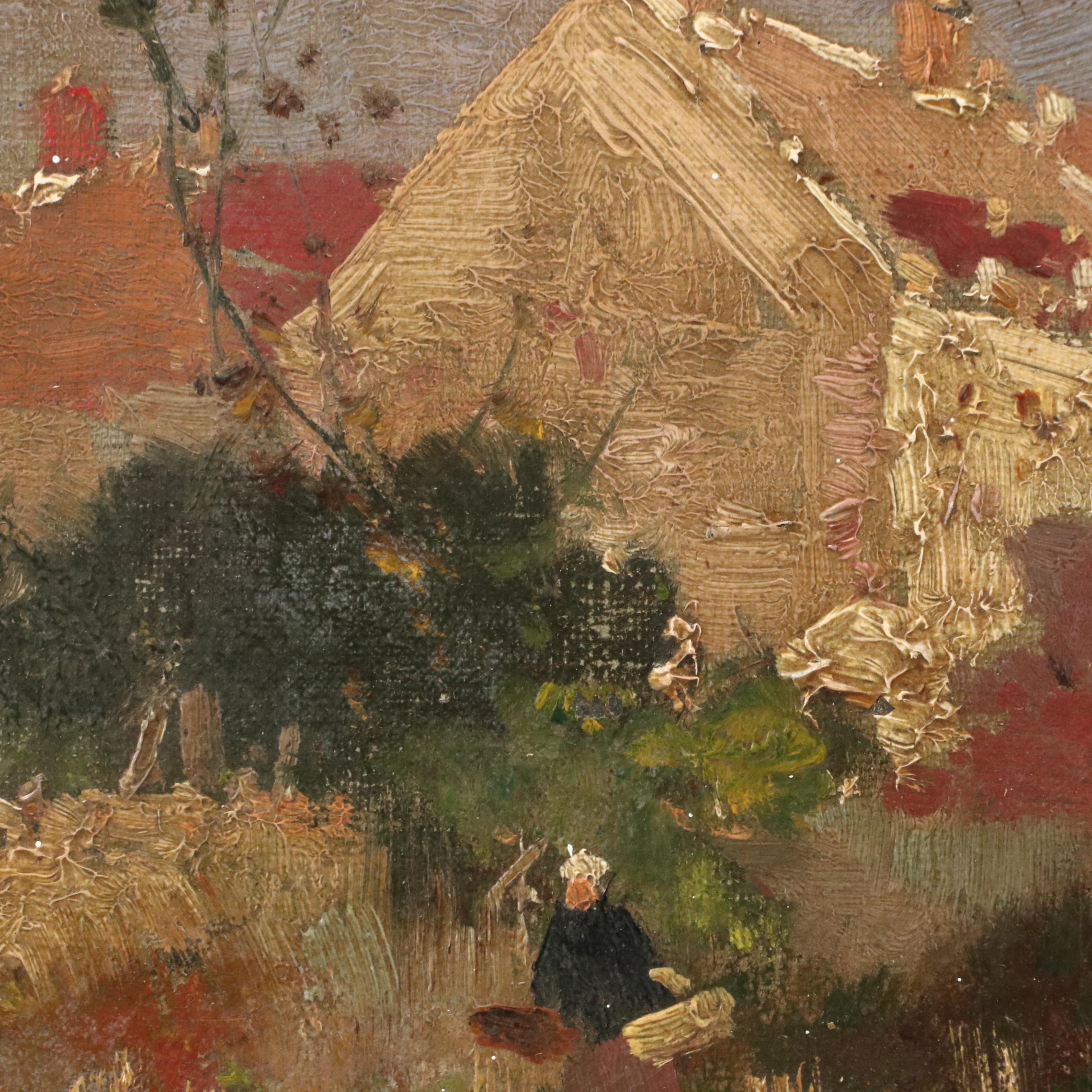 Impressionistic Landscape Oil Painting of Church, Circa 1940