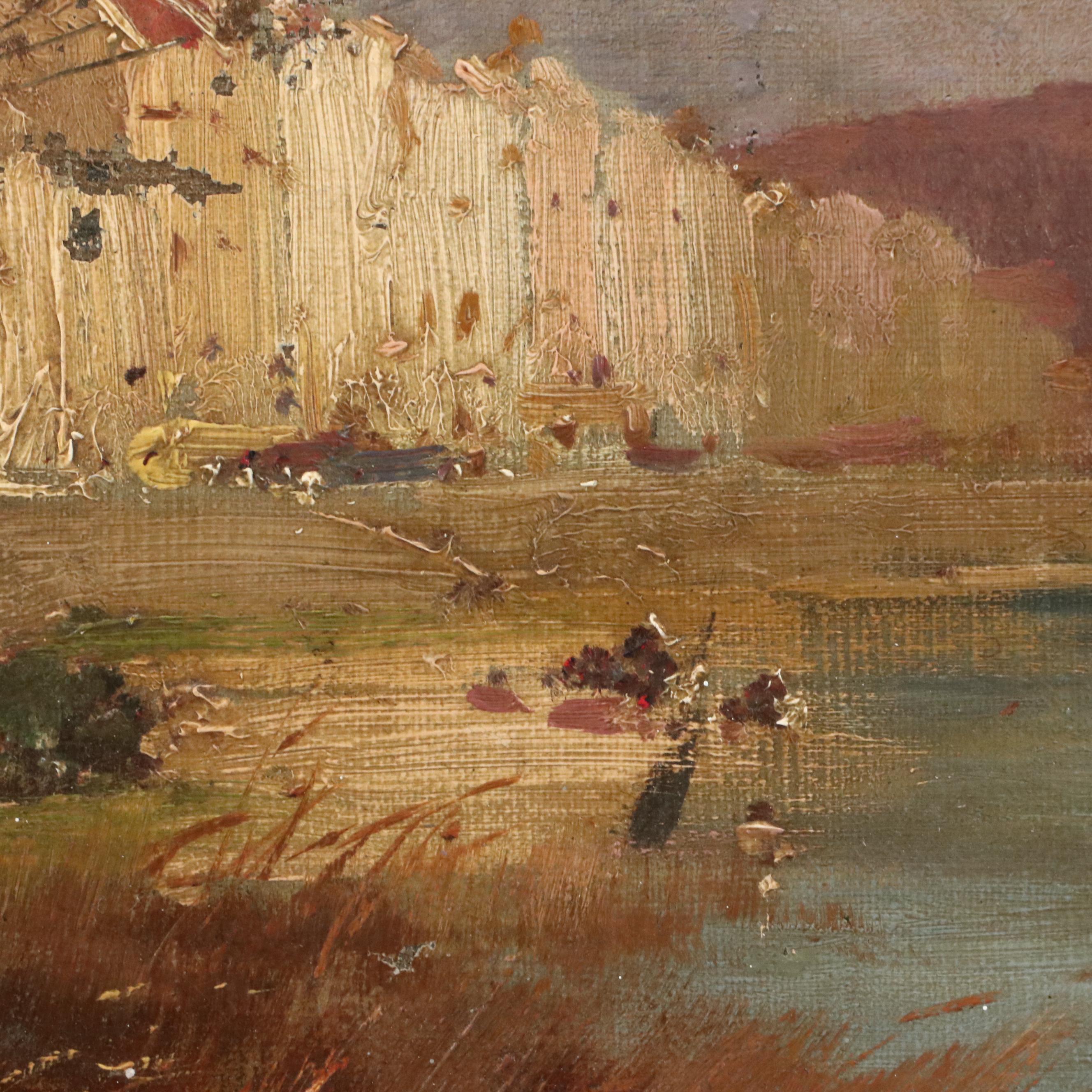 Impressionistic Landscape Oil Painting of Church, Circa 1940