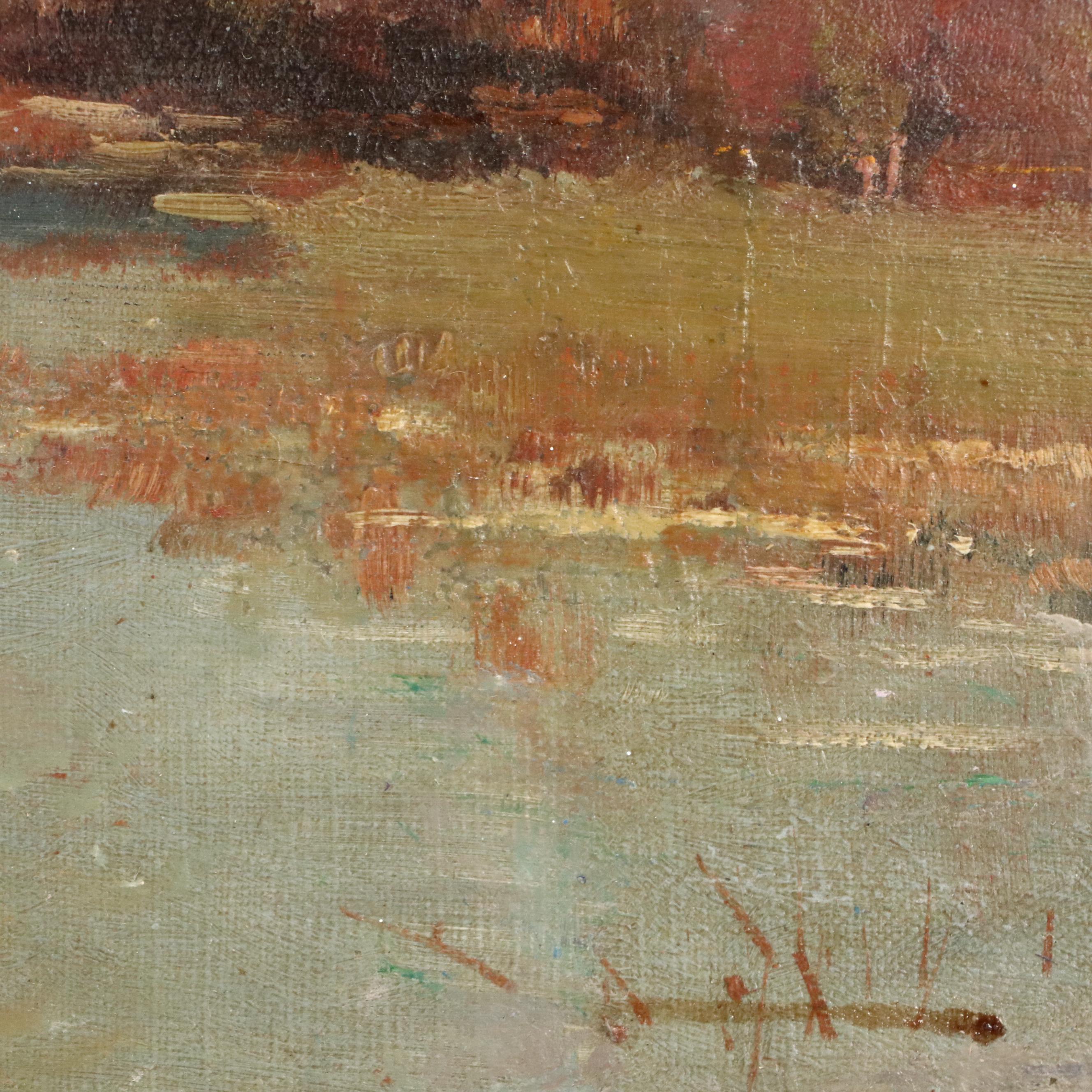 Impressionistic Landscape Oil Painting of Church, Circa 1940