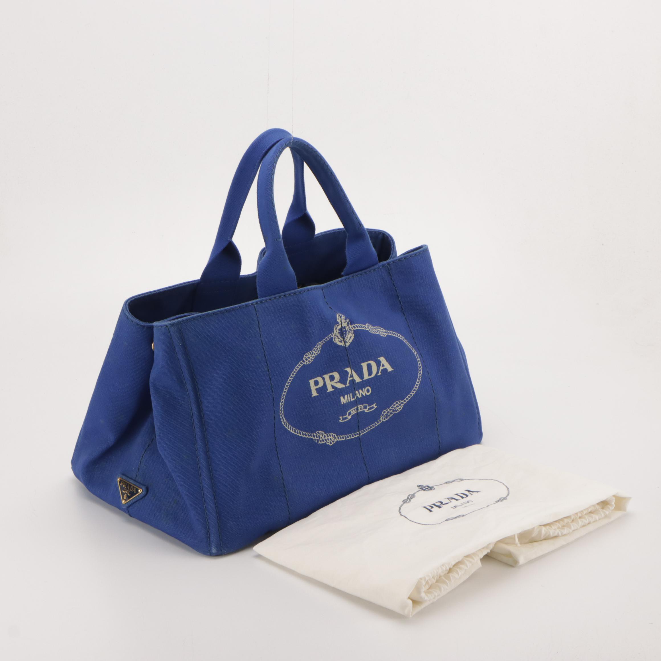 Prada Large Canapa Logo Tote in Cobalt Blue Canvas