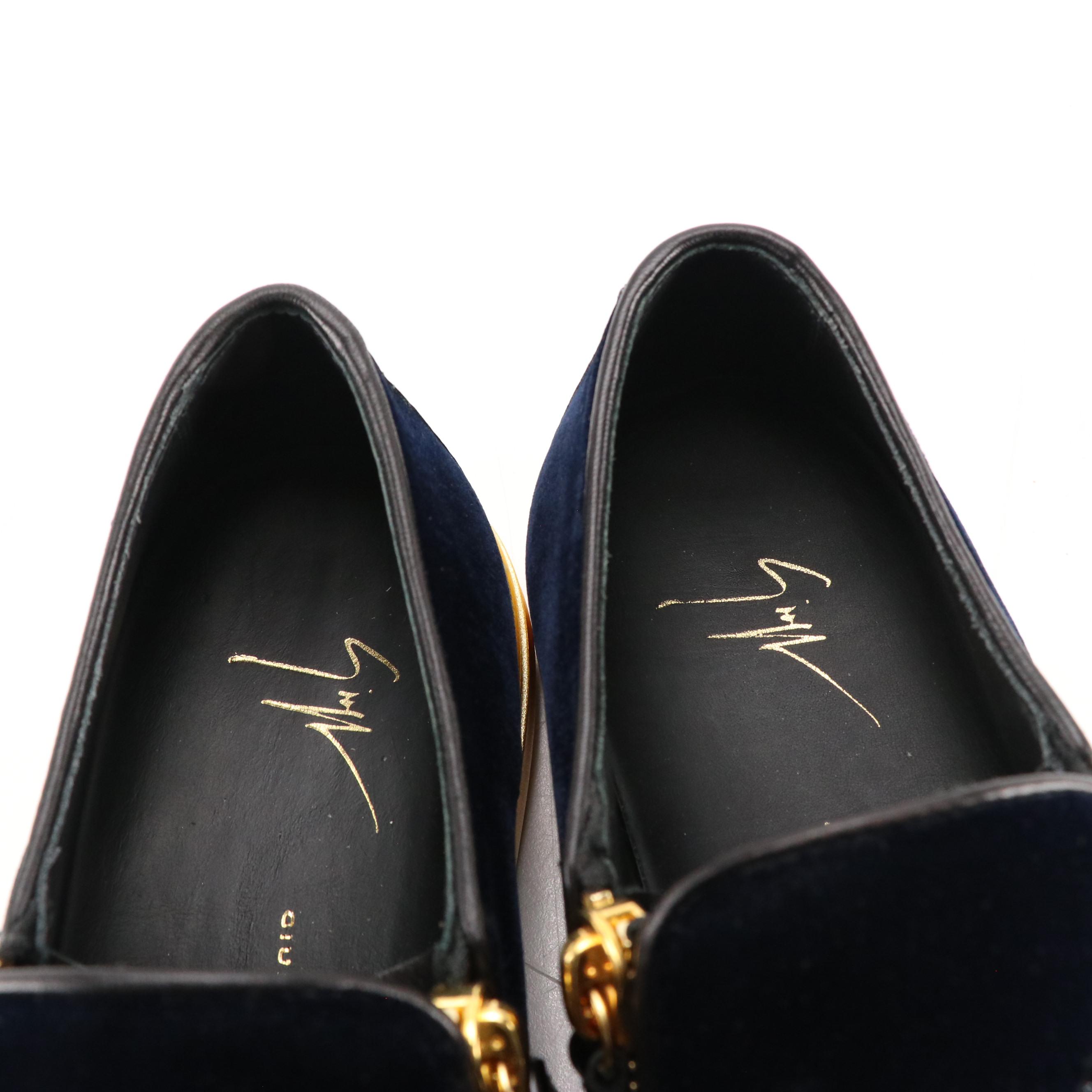 Giuseppe Zanotti Embellished Velvet Slip On Sneakers with Metallic Soles