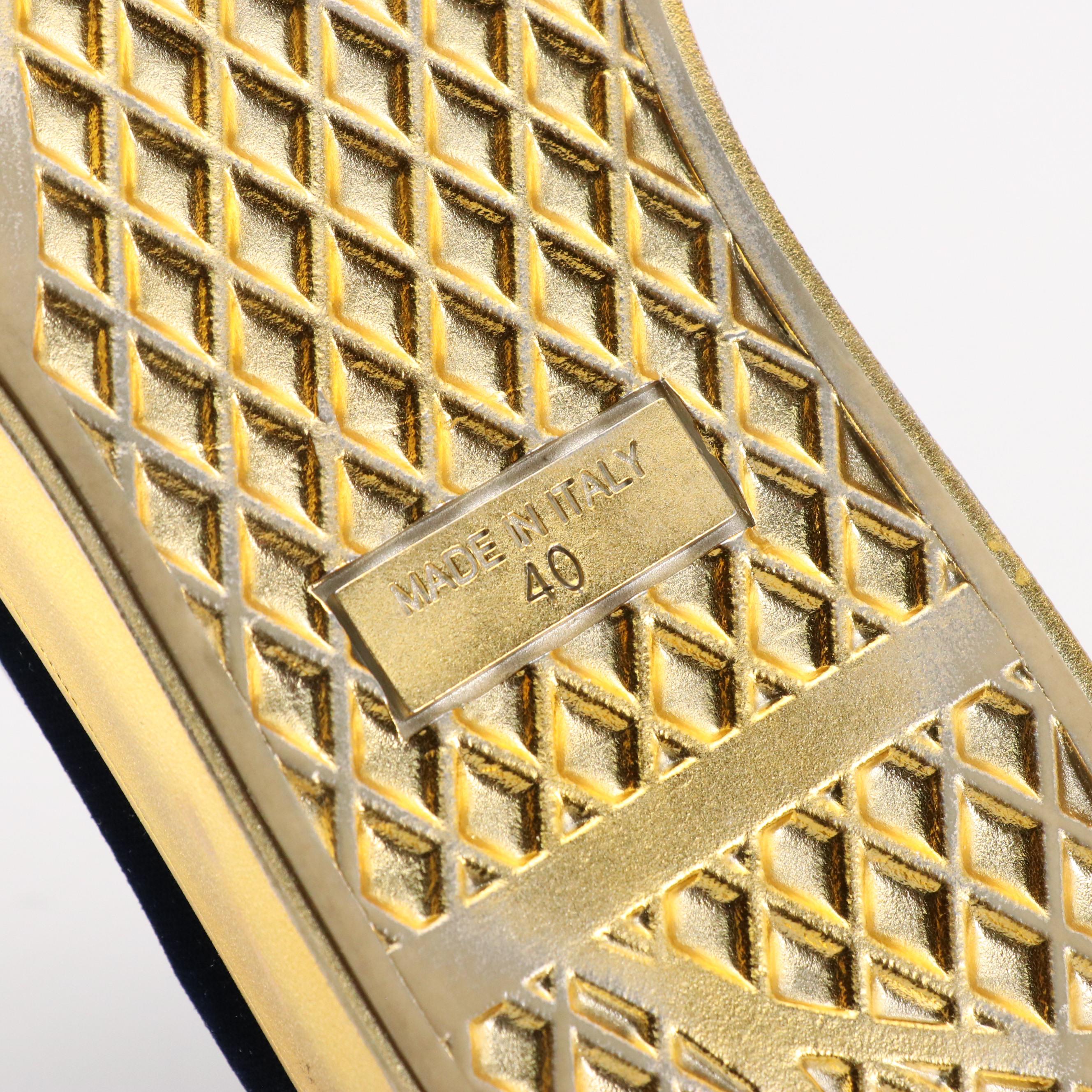 Giuseppe Zanotti Embellished Velvet Slip On Sneakers with Metallic Soles