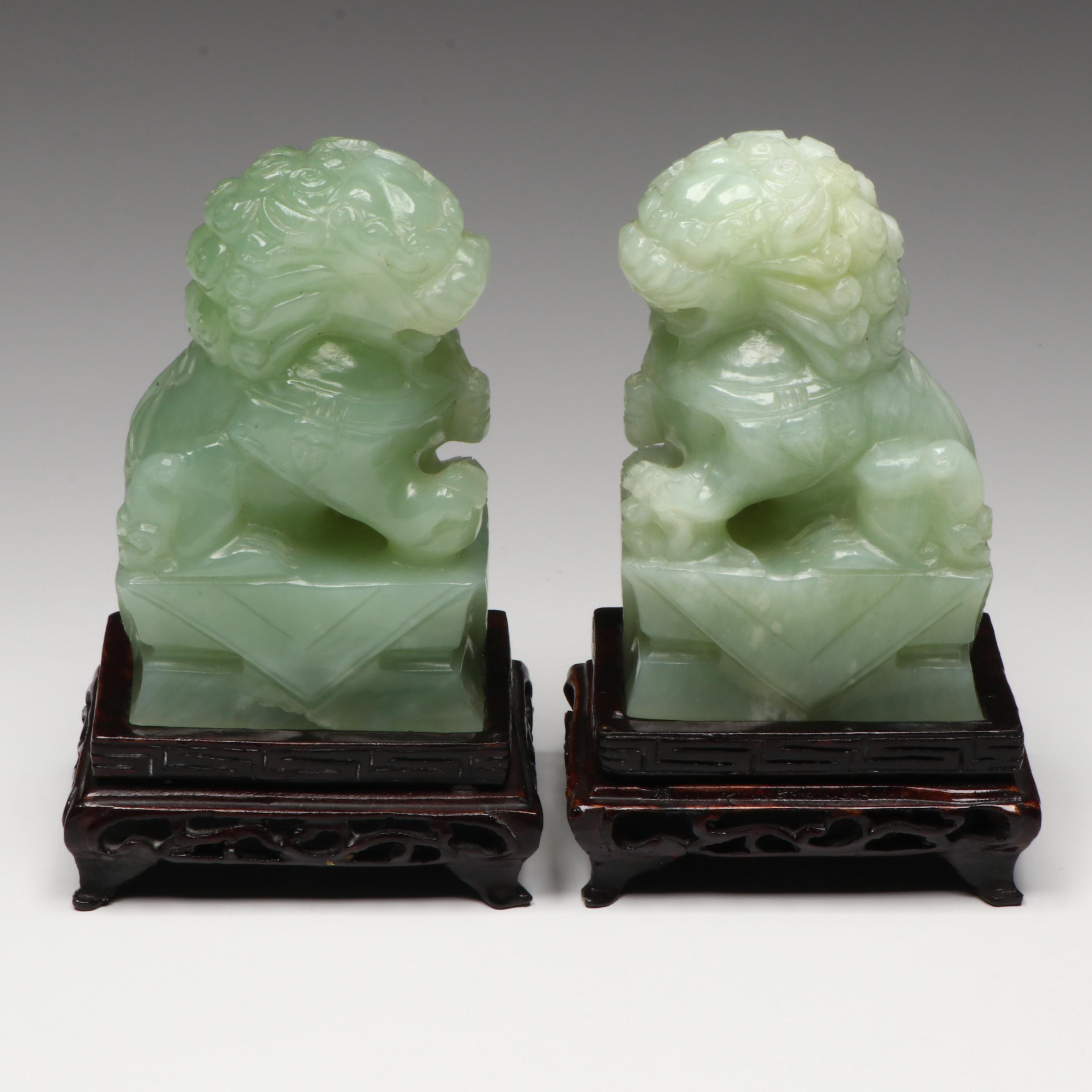 Chinese Carved Serpentine Guardian Lions