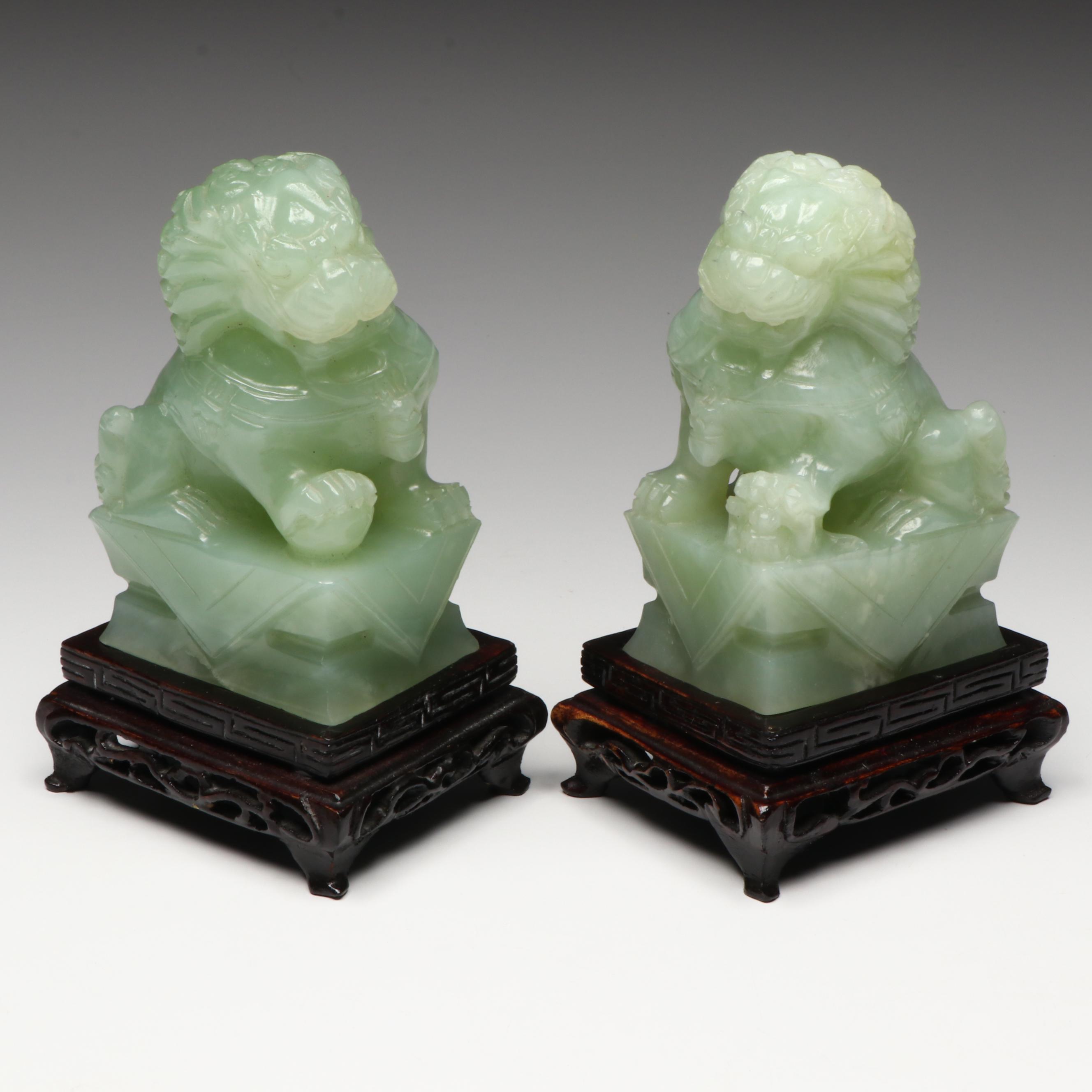 Chinese Carved Serpentine Guardian Lions