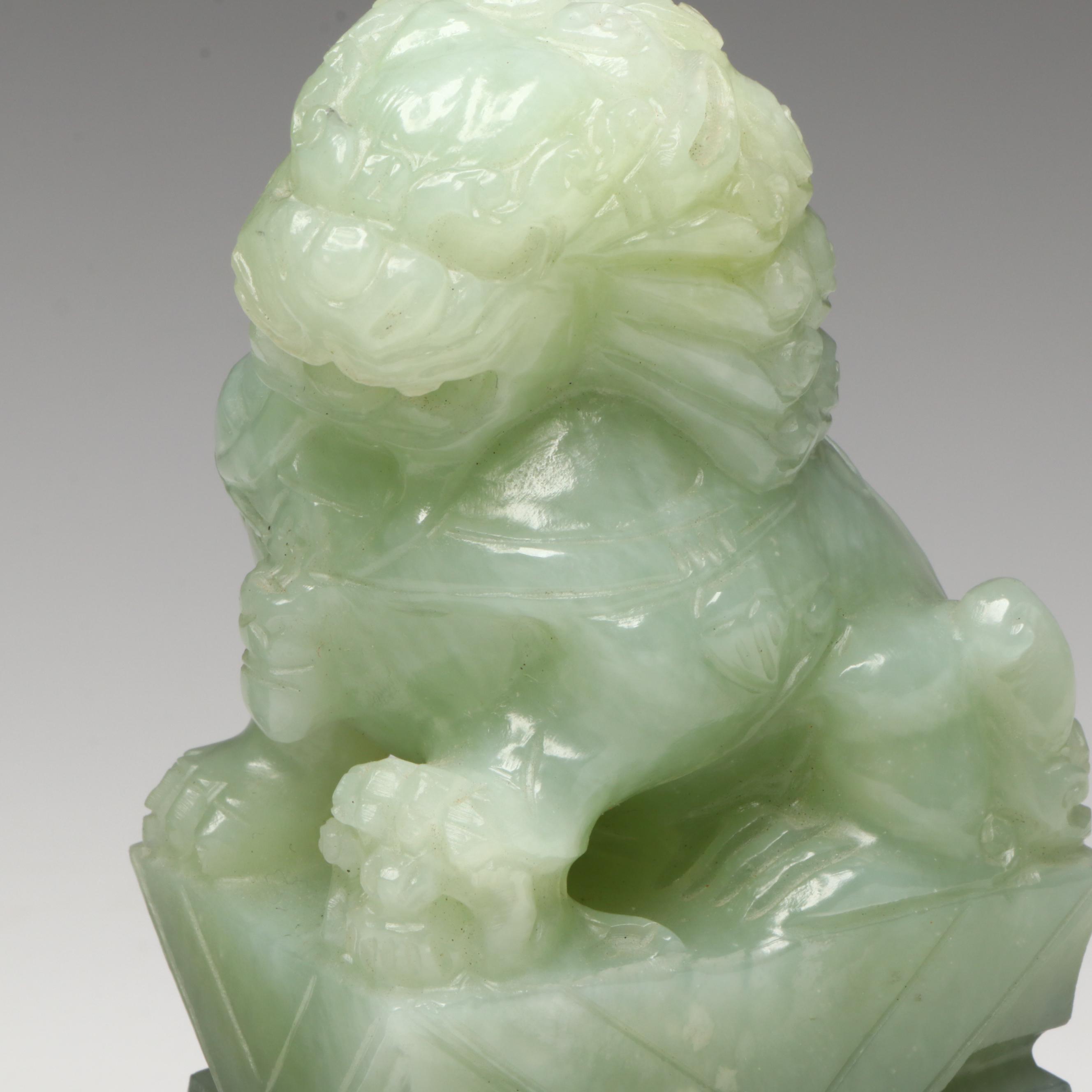 Chinese Carved Serpentine Guardian Lions