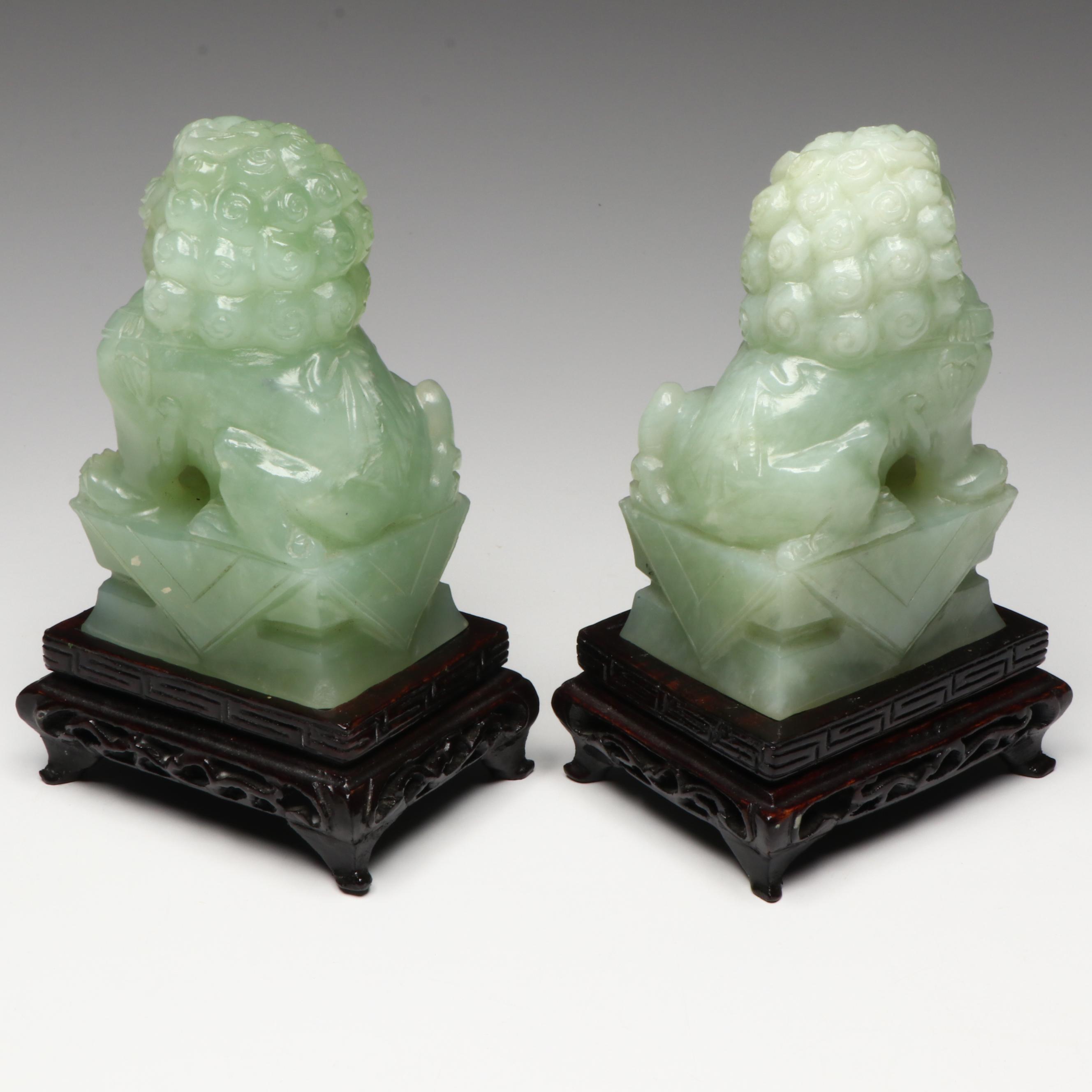Chinese Carved Serpentine Guardian Lions