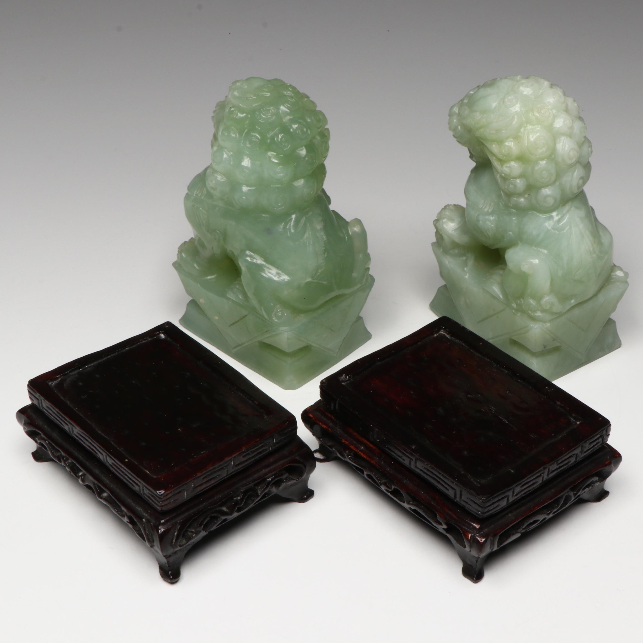 Chinese Carved Serpentine Guardian Lions
