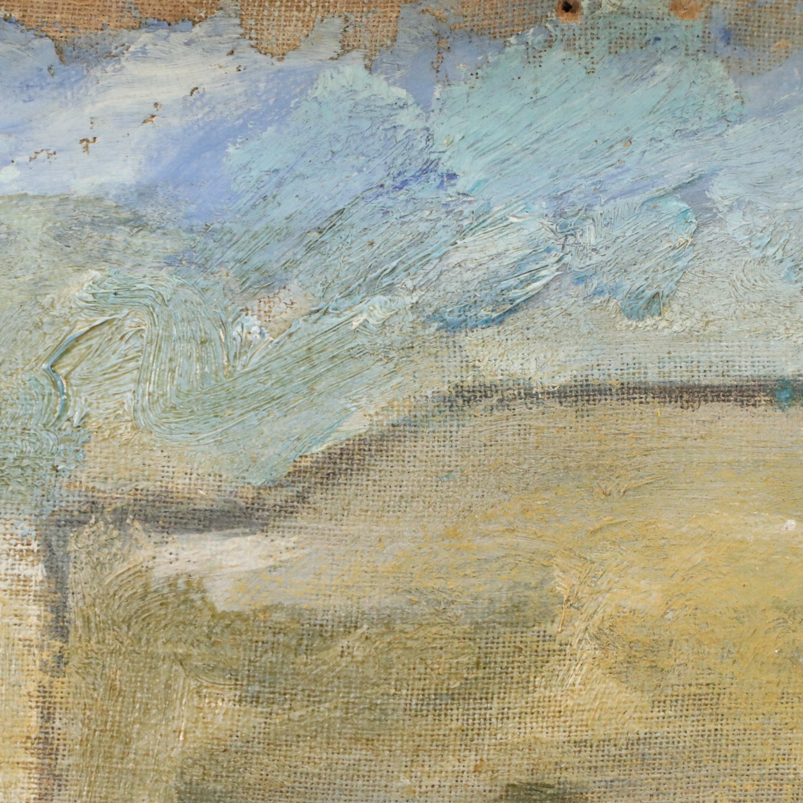 Impressionistic Oil Painting of Harbor Scene, Mid-20th Century