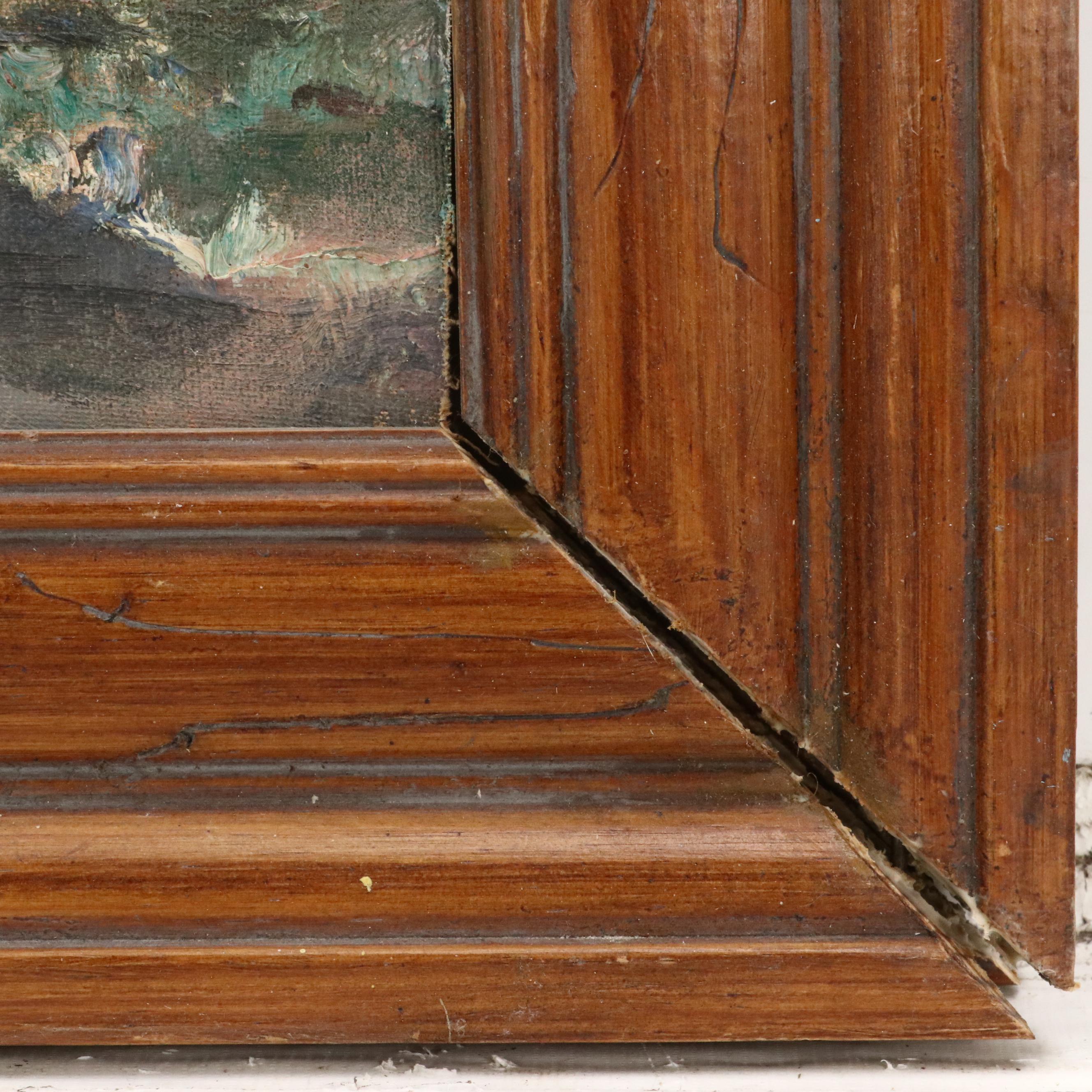 Impressionistic Oil Painting of Harbor Scene, Mid-20th Century