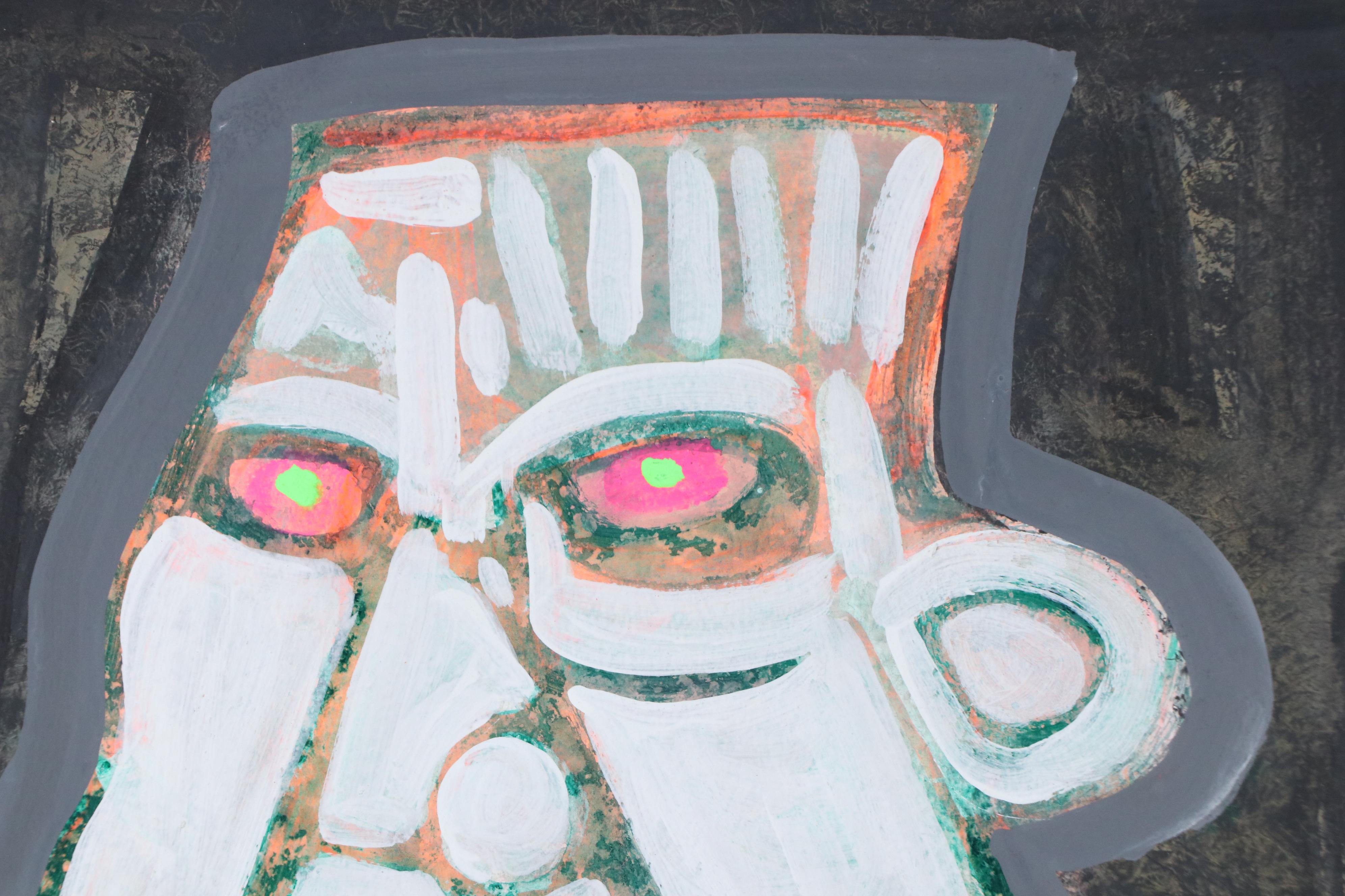 Harry Hilson Acrylic Painting of Stylized Portrait, Late 20th Century