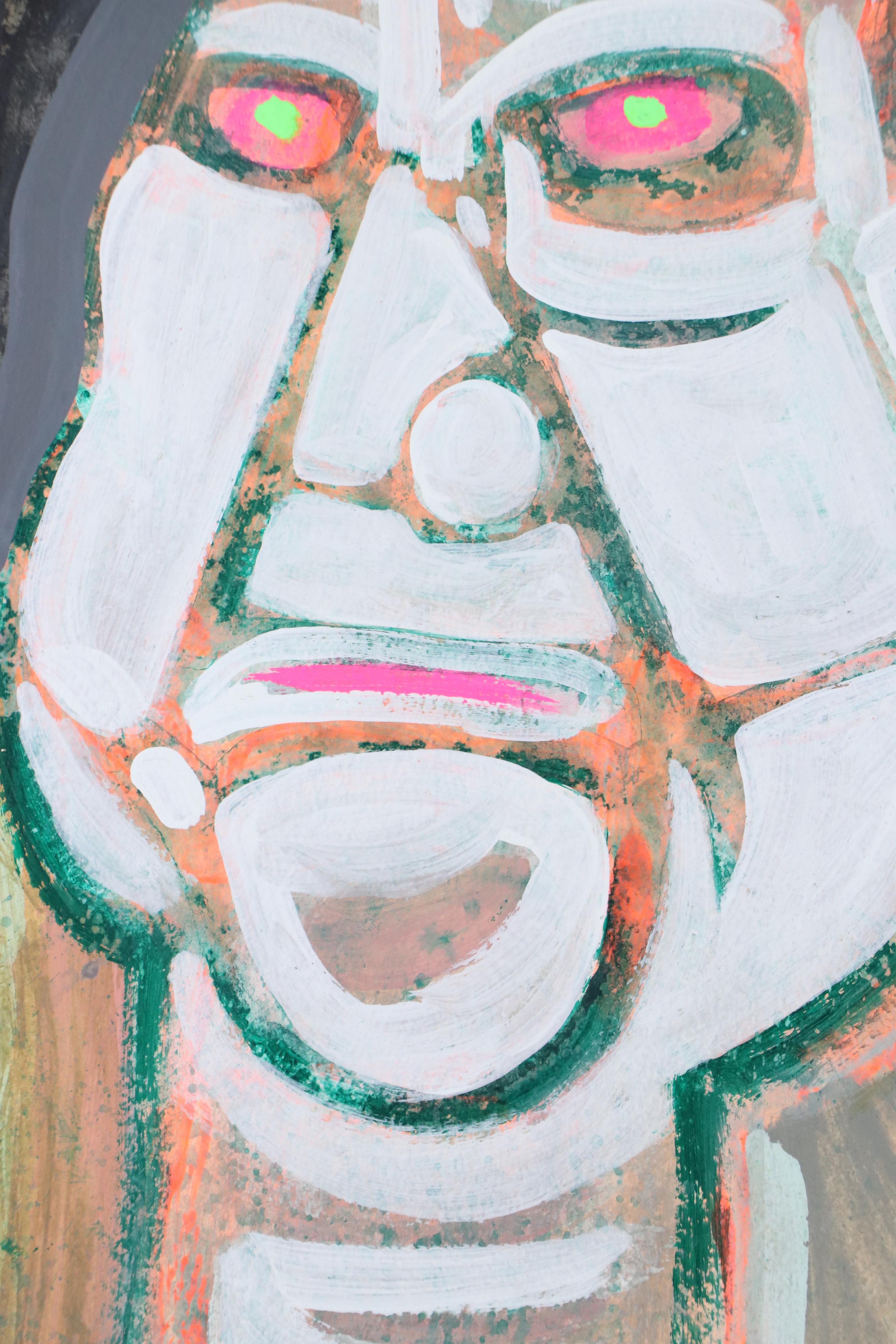 Harry Hilson Acrylic Painting of Stylized Portrait, Late 20th Century